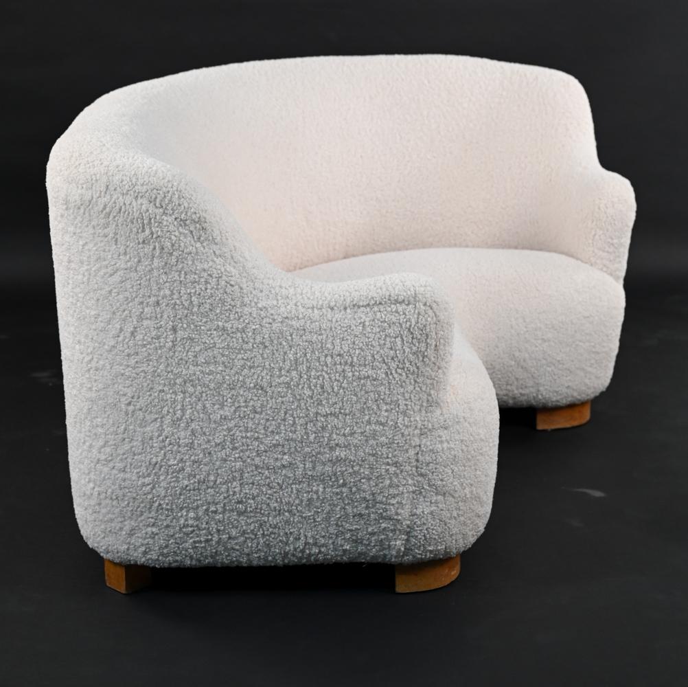 Danish Modern Sculptural Curved Sofa in Faux Shearling 4