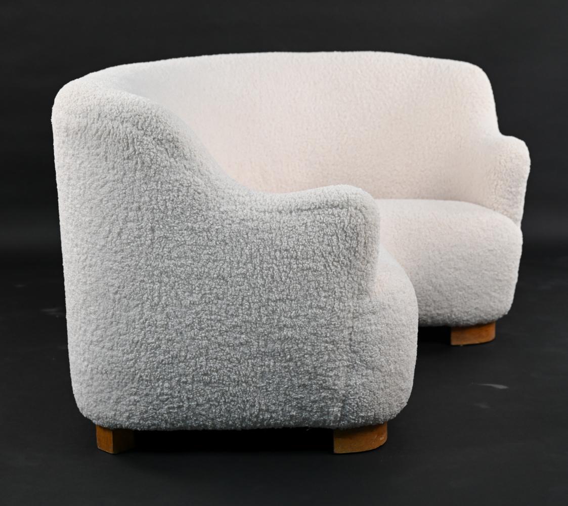 Danish Modern Sculptural Curved Sofa in Faux Shearling 5