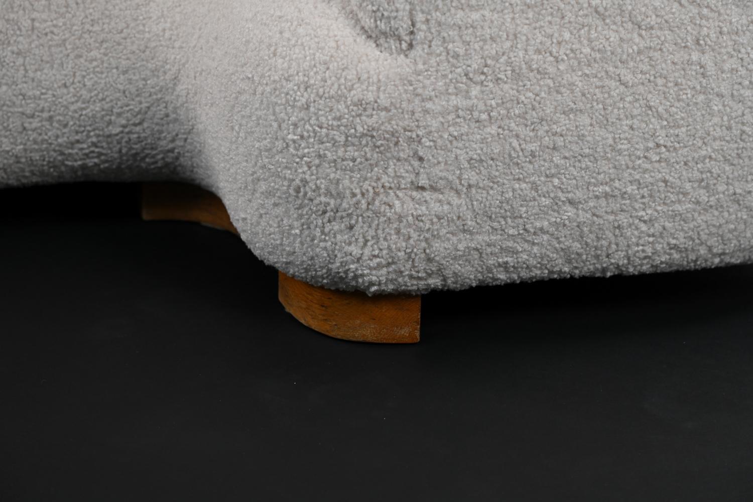 European Danish Modern Sculptural Curved Sofa in Faux Shearling