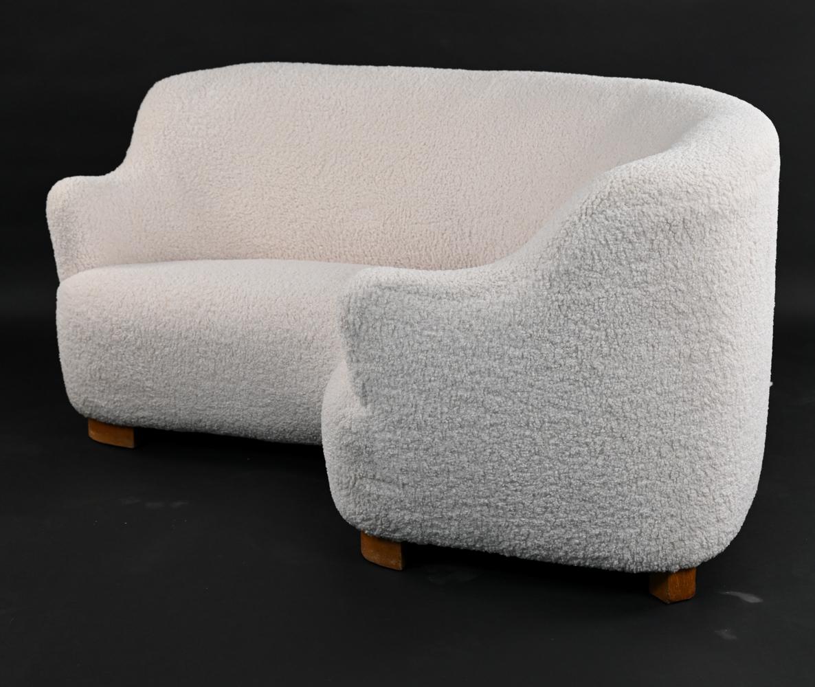 Danish Modern Sculptural Curved Sofa in Faux Shearling 2