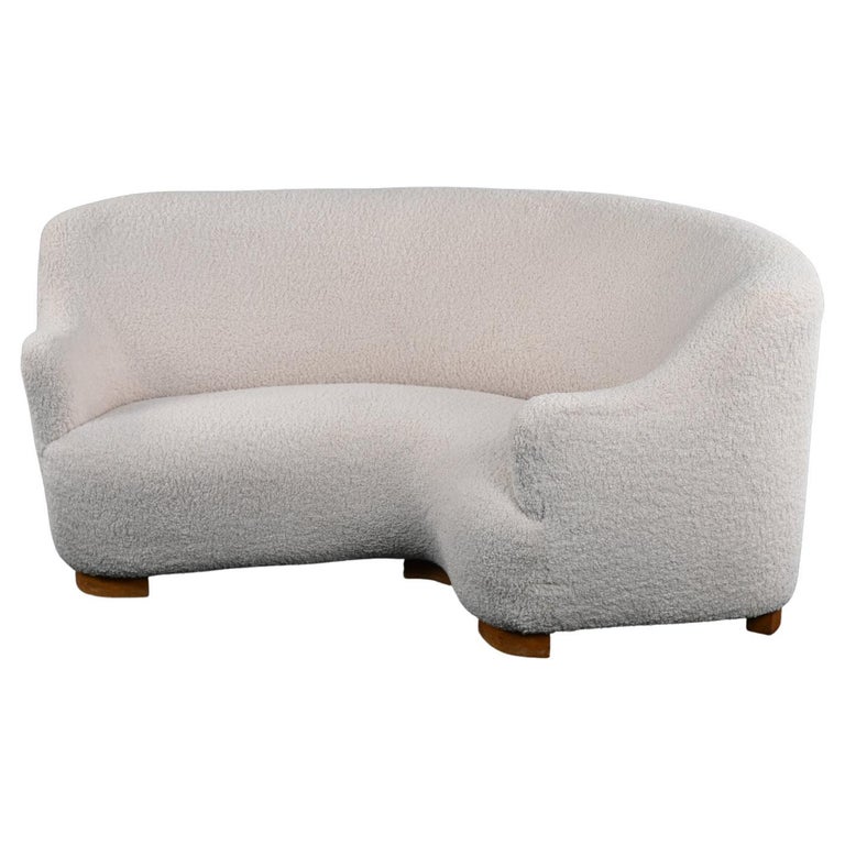 Danish Modern Sculptural Curved Sofa in Faux Shearling For Sale at 1stDibs
