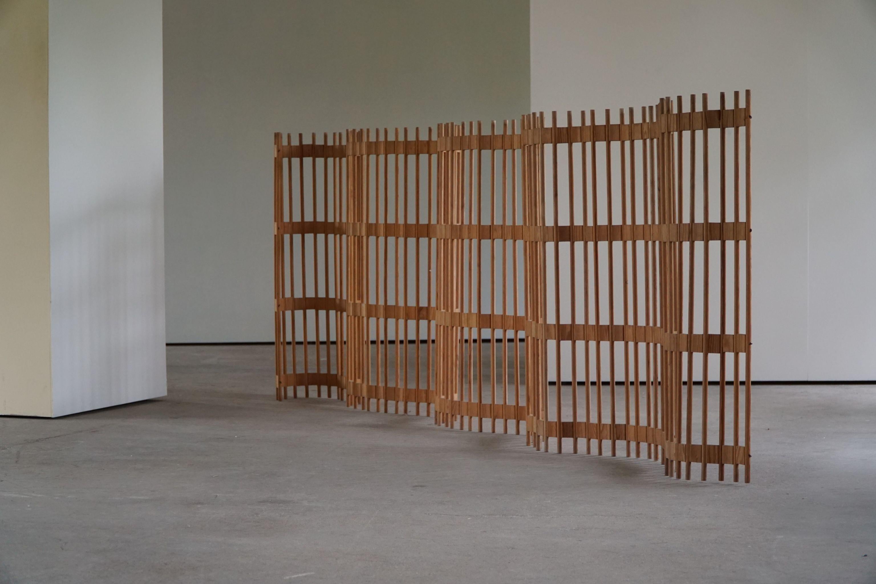 Danish Modern Sculptural Folding Screen / Room Divider in Pine, Made in 1960s For Sale 3