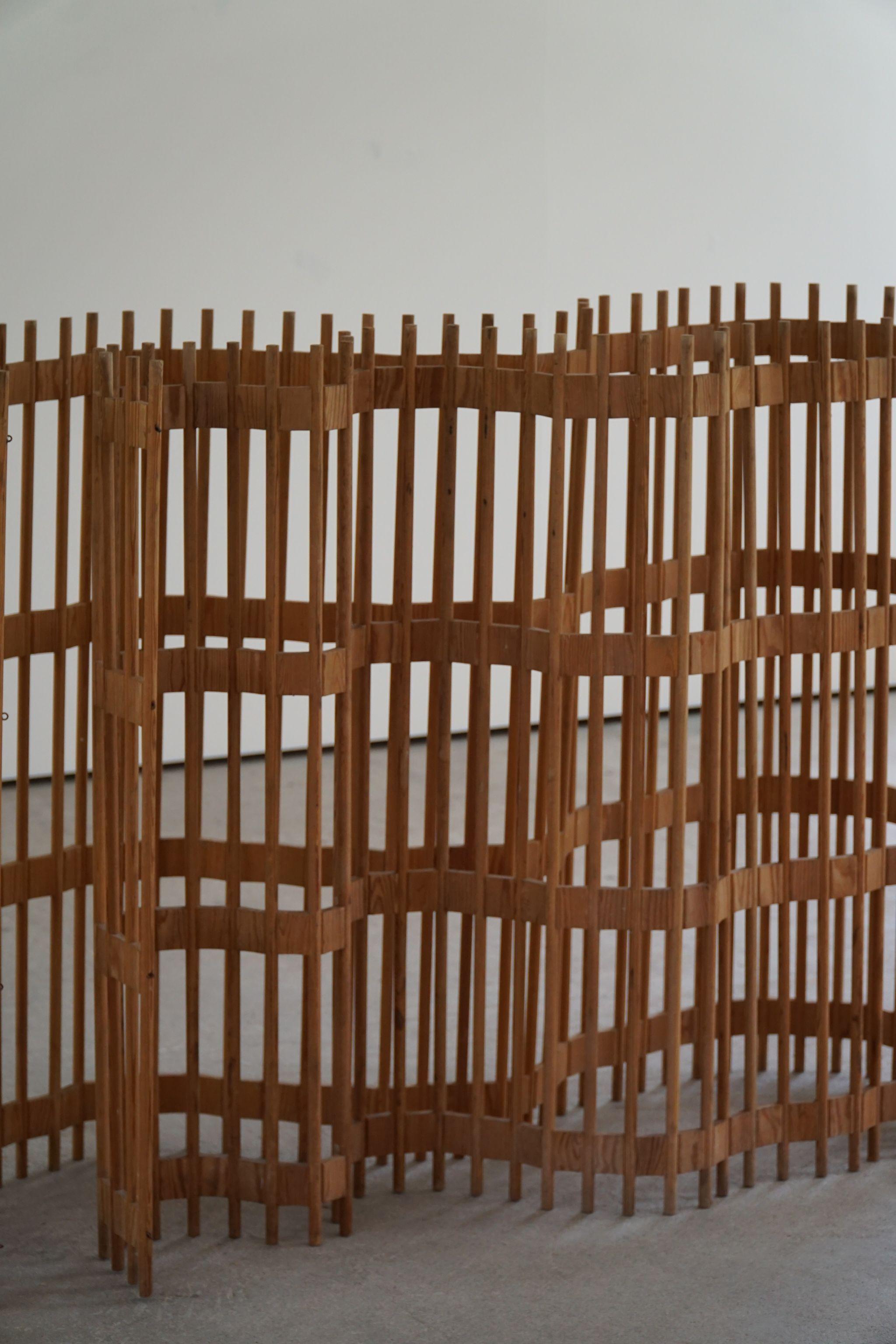 Danish Modern Sculptural Folding Screen / Room Divider in Pine, Made in 1960s For Sale 4