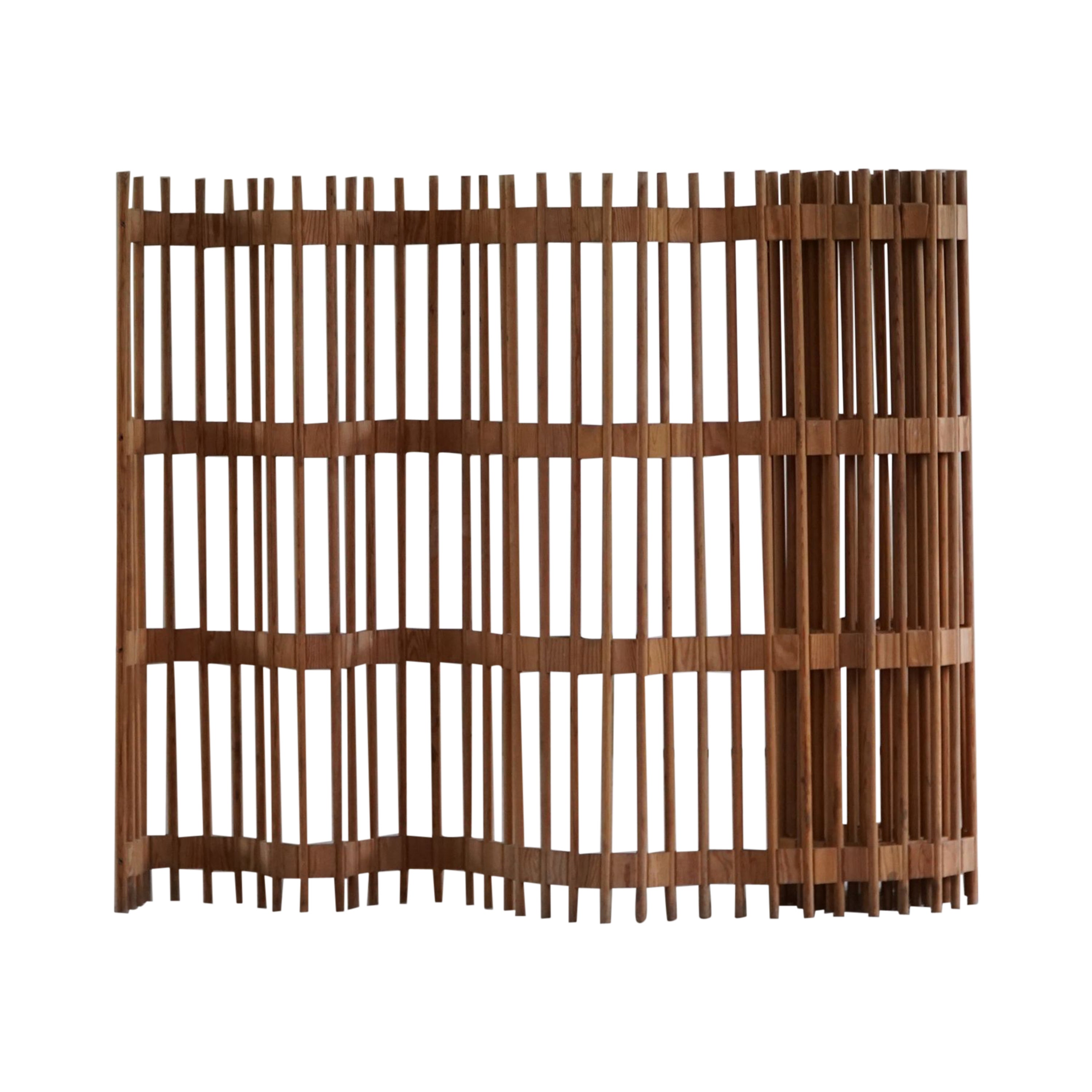 Danish Modern Sculptural Folding Screen / Room Divider in Pine, Made in 1960s