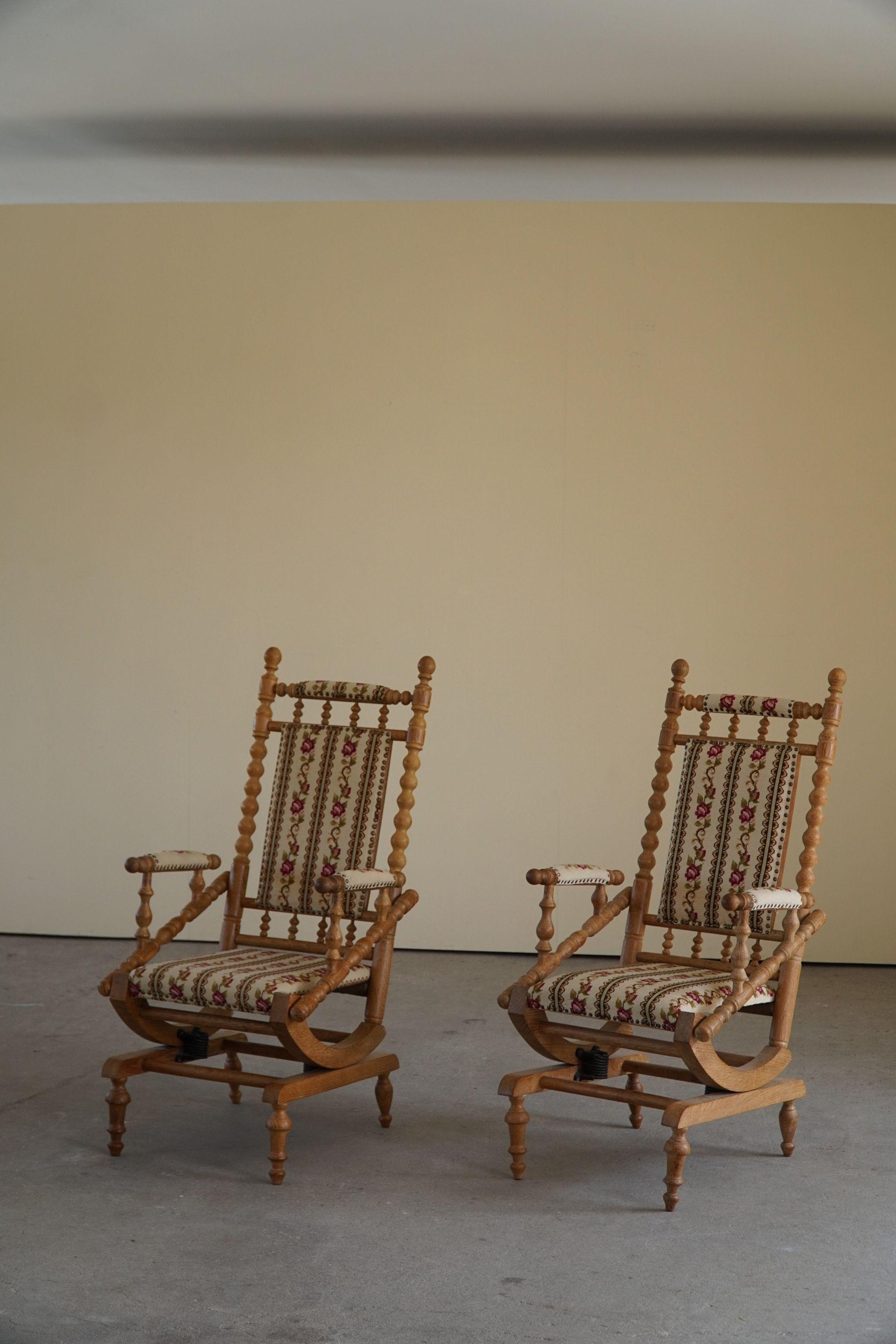 Danish Modern Sculptural Par of Rocking Chairs in Solid Oak, Brutalism, 1950s 10