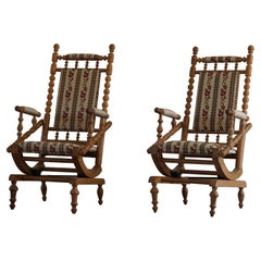 Danish Modern Sculptural Par of Rocking Chairs in Solid Oak, Brutalism, 1950s