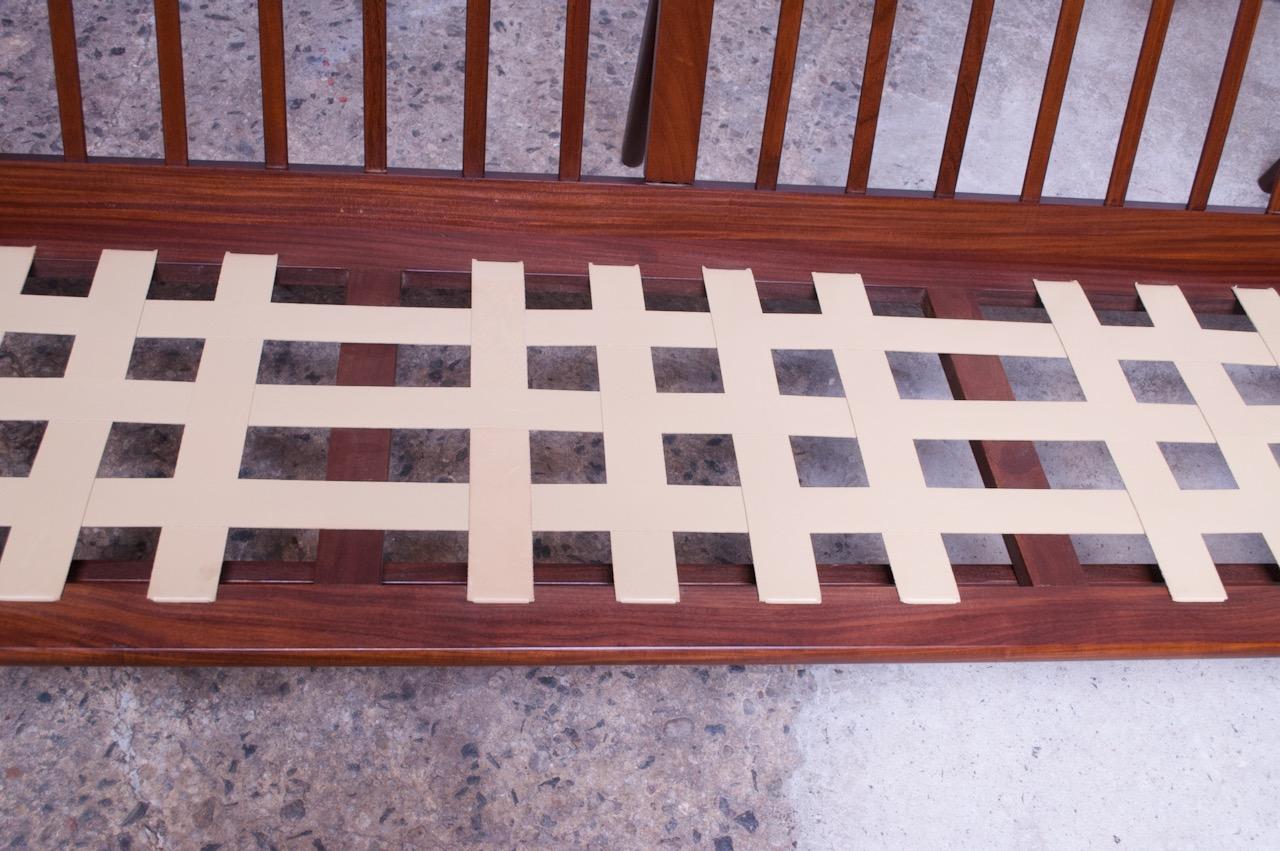 Wool Danish Modern Sculptural Rosewood Sofa with Slat-Back Construction