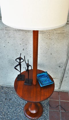 Danish Modern Sculptural Solid Teak Floor Lamp with Built in Round Table, 2 in 1
