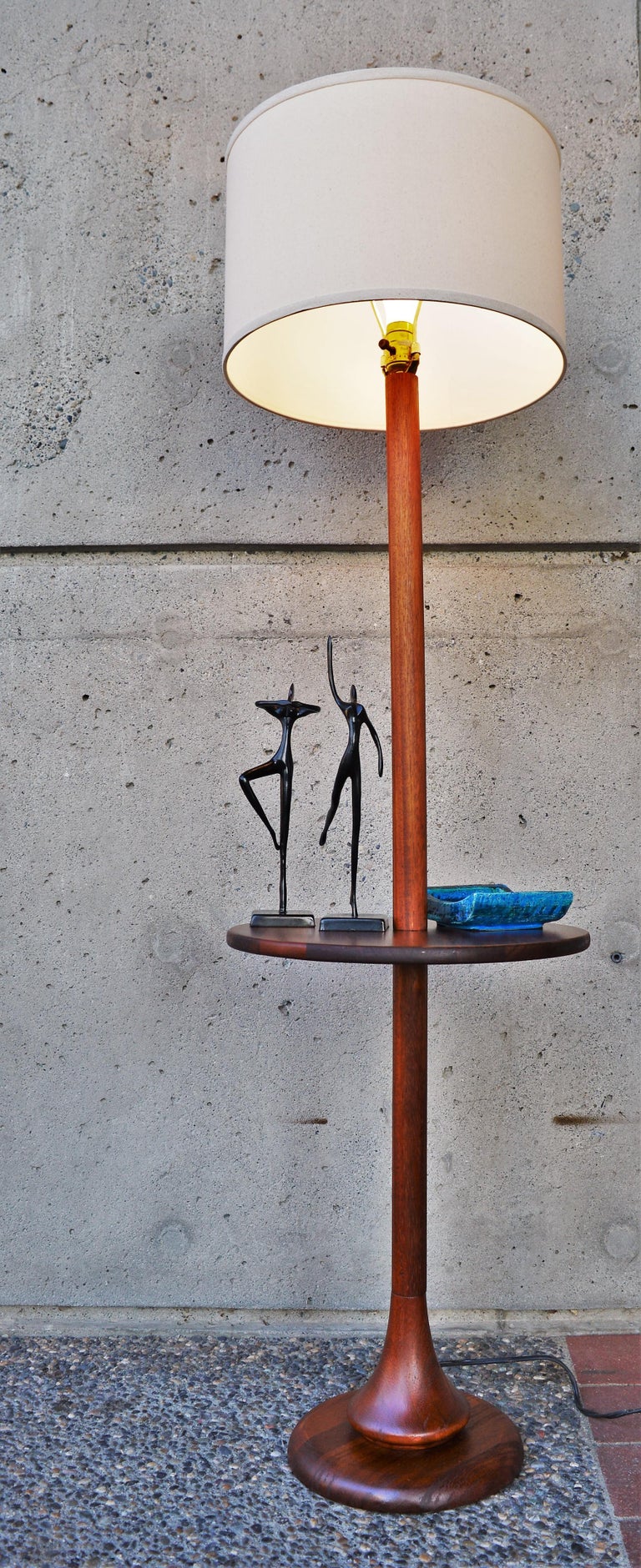 Danish Modern Sculptural Solid Teak Floor Lamp with Built in Round