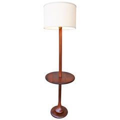 Danish Modern Sculptural Solid Teak Floor Lamp with Built in Round Table, 2 in 1