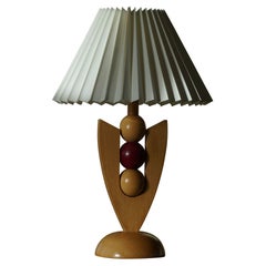 Danish Modern Sculptural Table Lamp in Solid Wood, Art Deco Style, ca 1980s