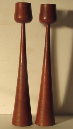 Danish Modern Sculptural Teak Candlesticks