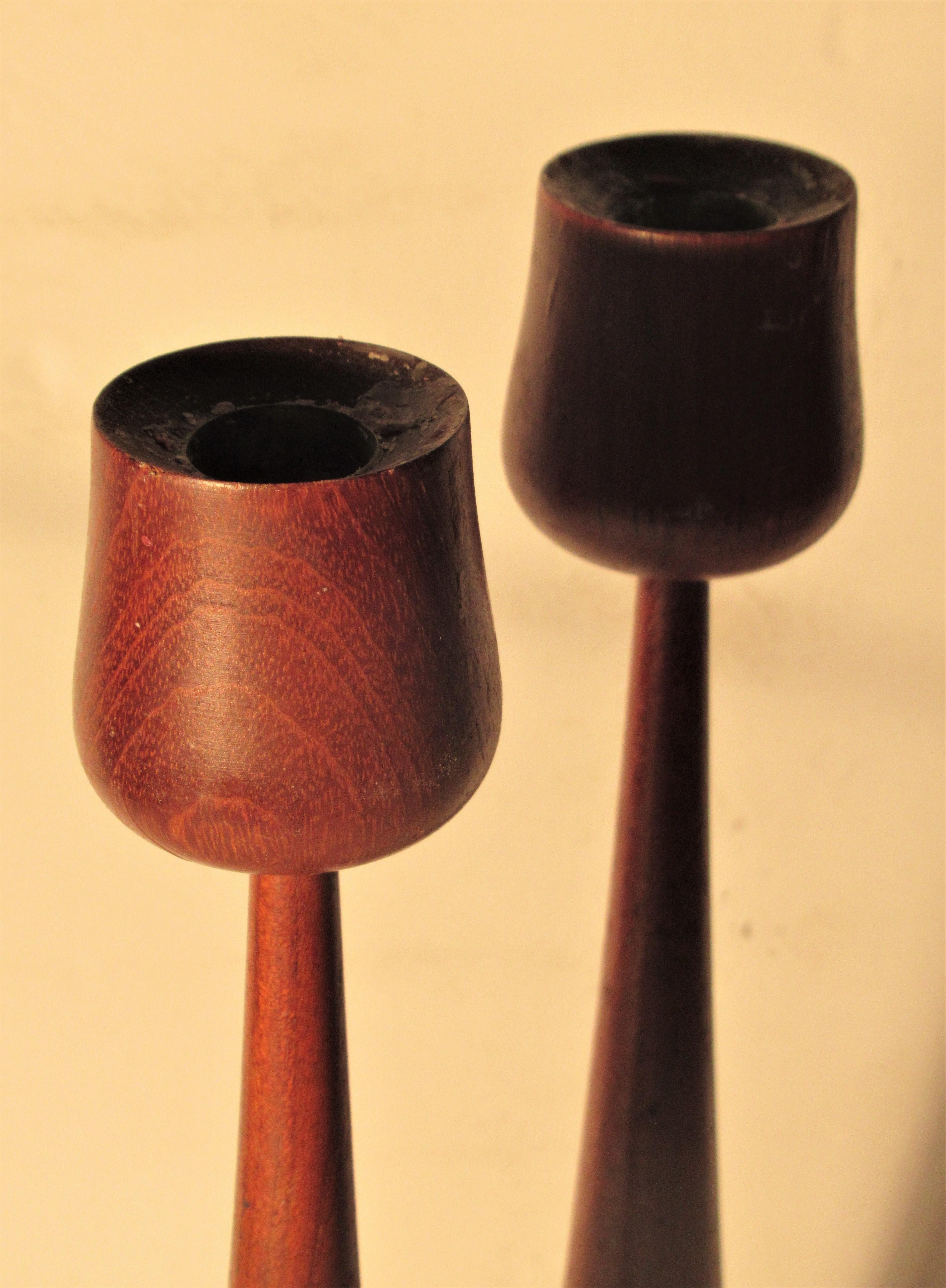 Scandinavian Modern Danish Modern Sculptural Teak Candlesticks