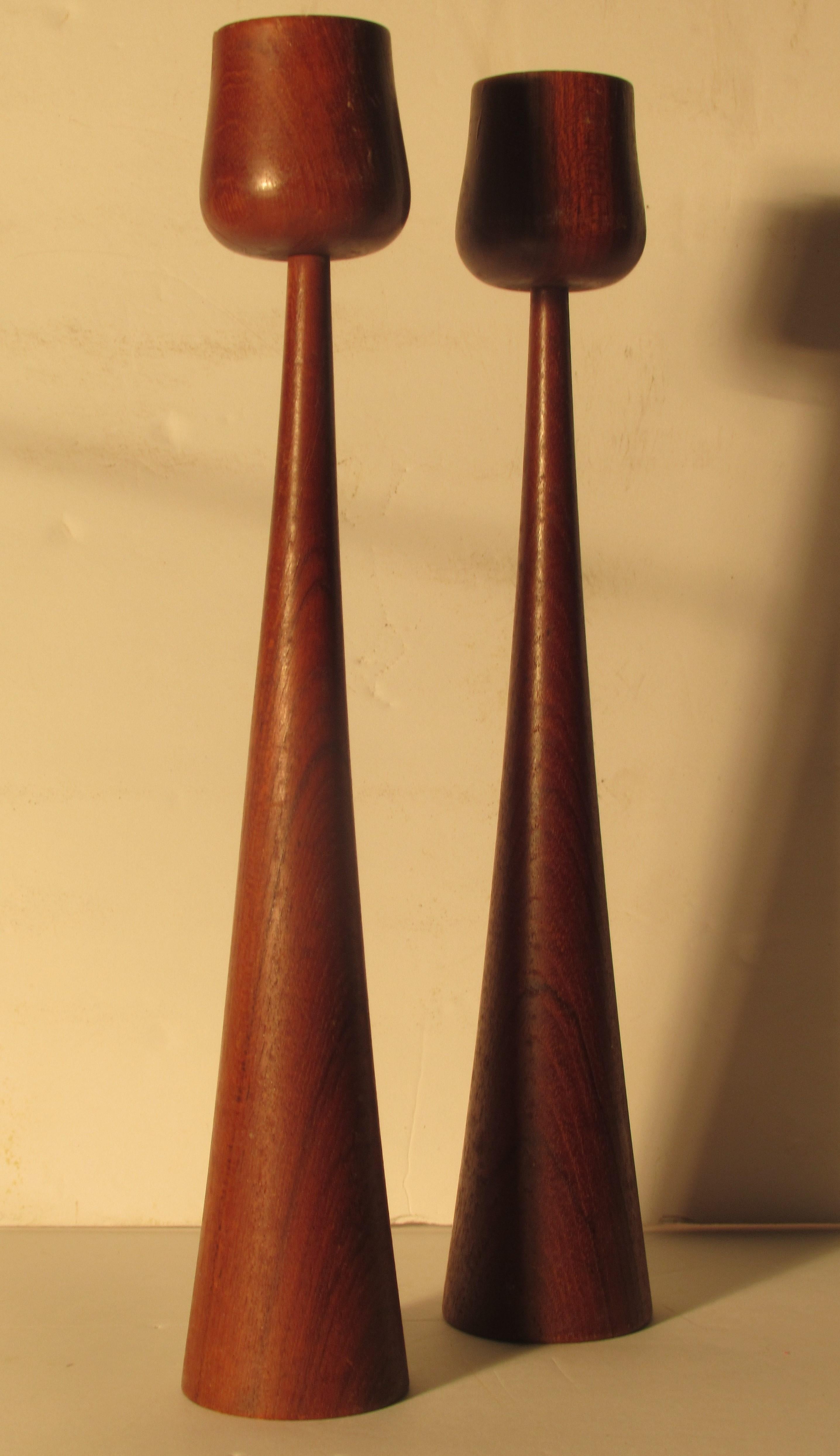 Danish Modern Sculptural Teak Candlesticks In Good Condition In Rochester, NY