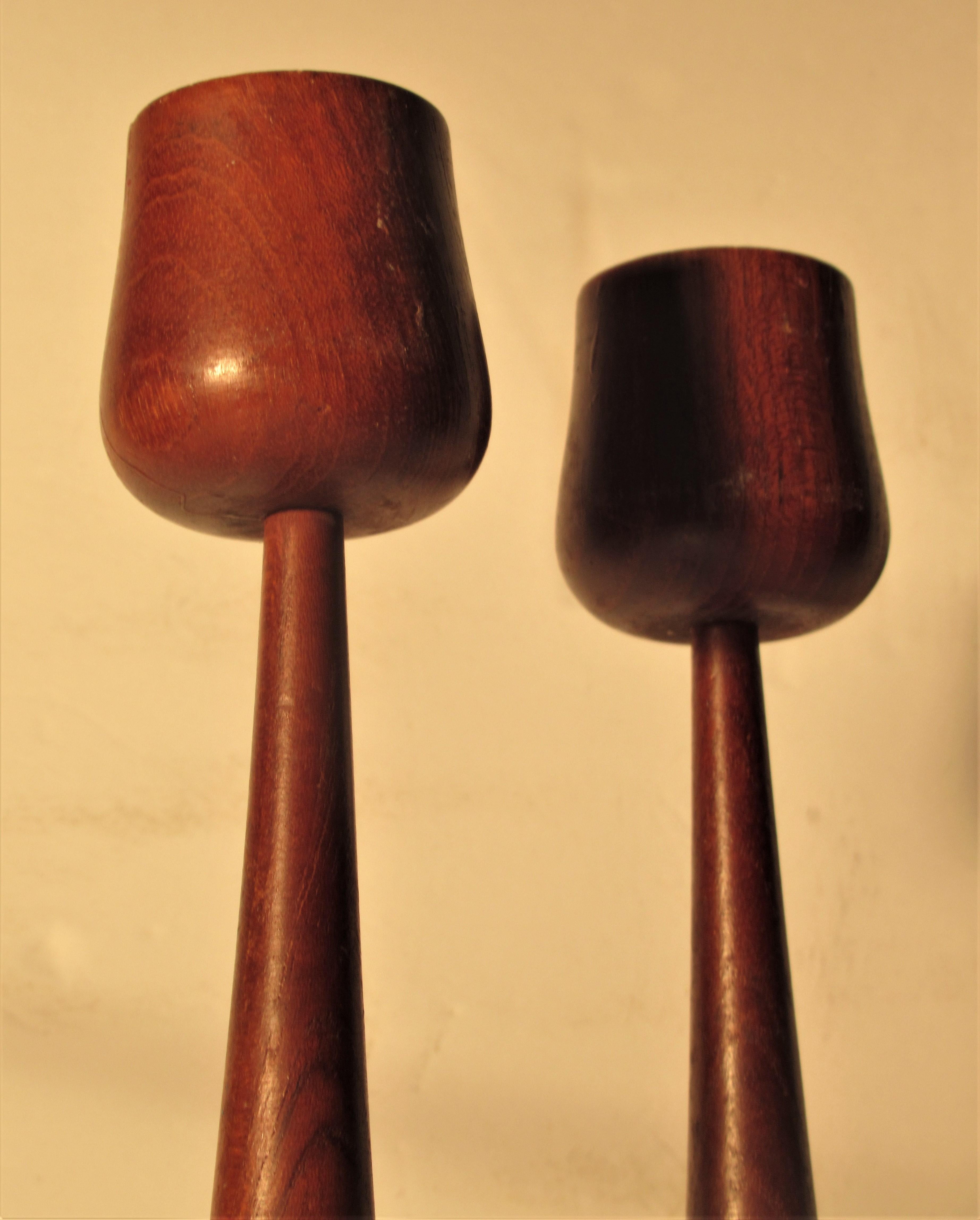 Danish Modern Sculptural Teak Candlesticks 1