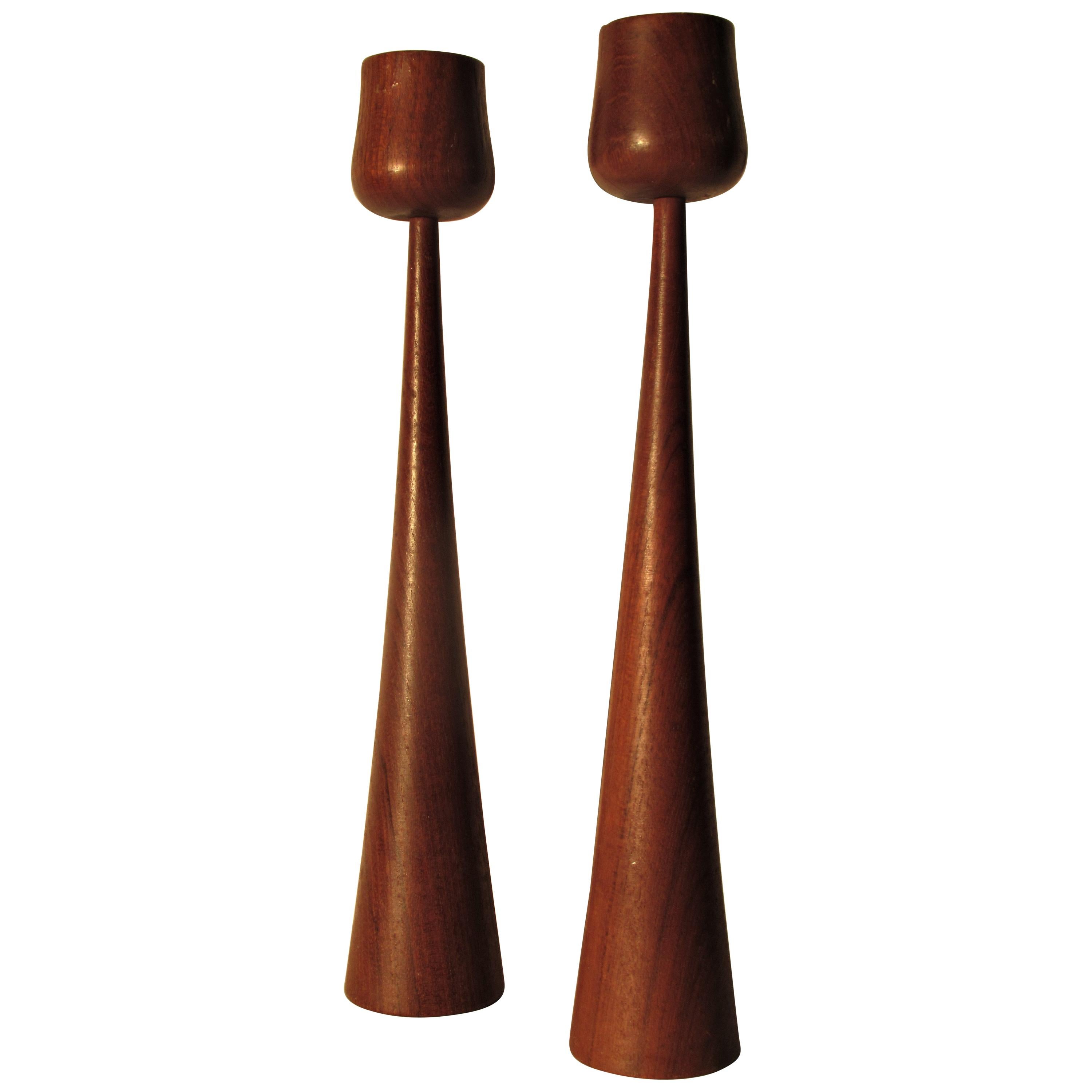Danish Modern Sculptural Teak Candlesticks