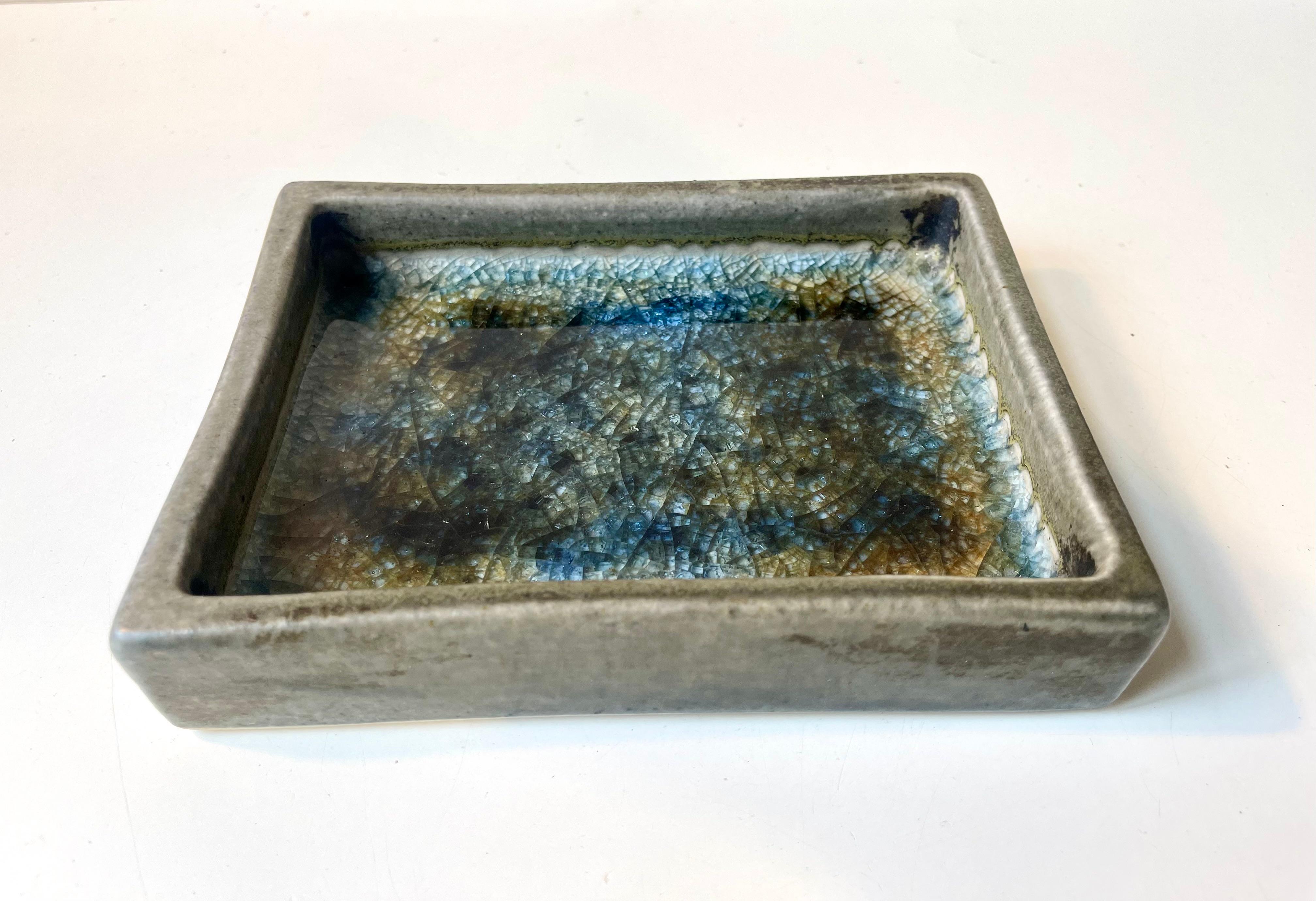 Scandinavian Modern Danish Modern 'Sea of Glaze' Stoneware Dish by Gordon P. , 1970s For Sale