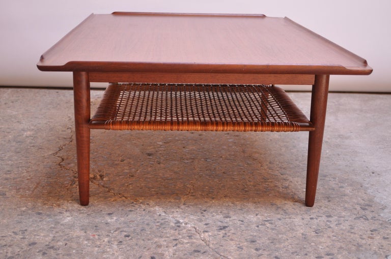 Danish Modern Selig Teak Coffee Table with Rattan Rack For ...