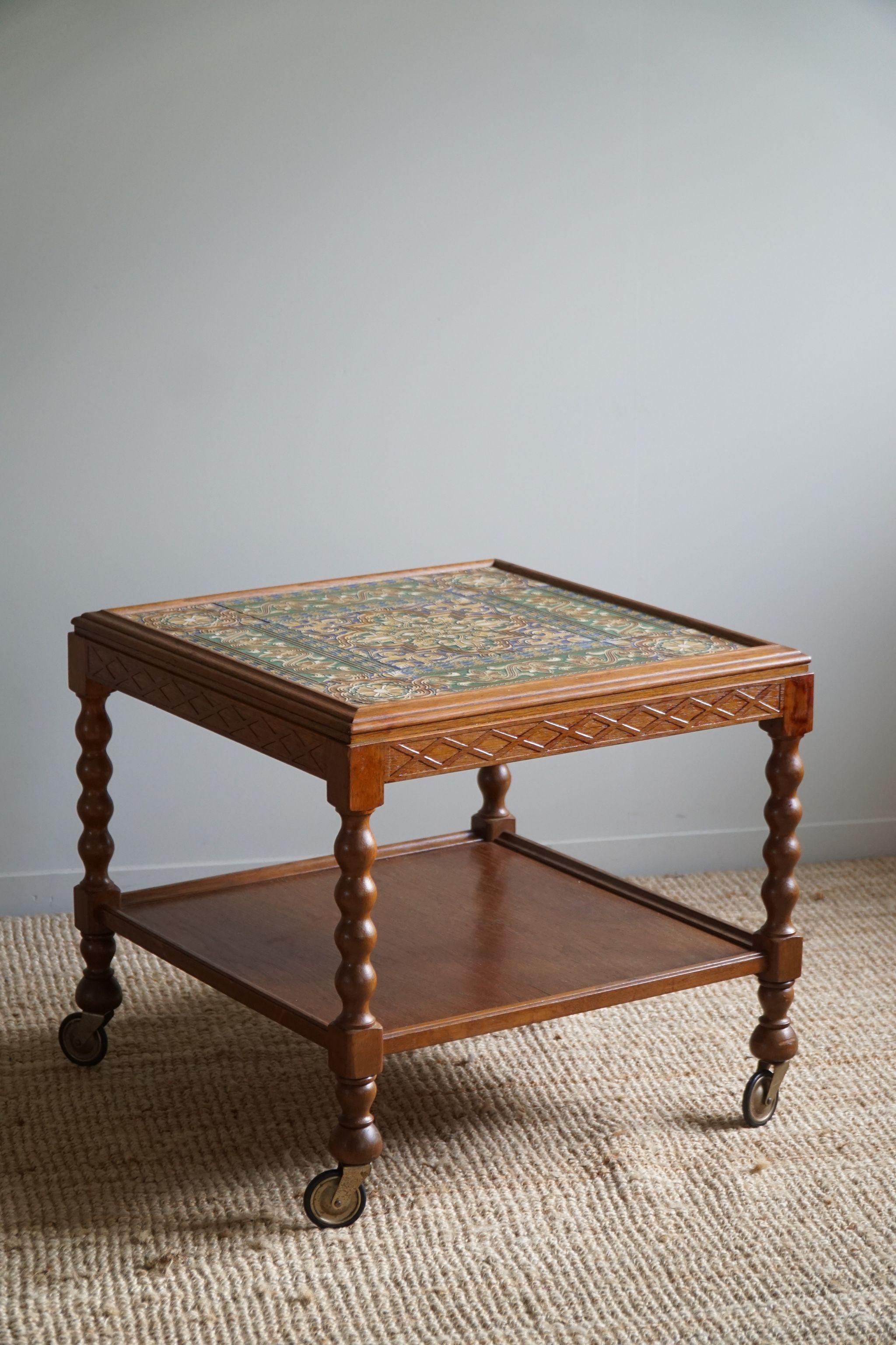 Danish Modern, Serving Table With Bobbin Turned Legs & Colorful Tiles, 1950s For Sale 4
