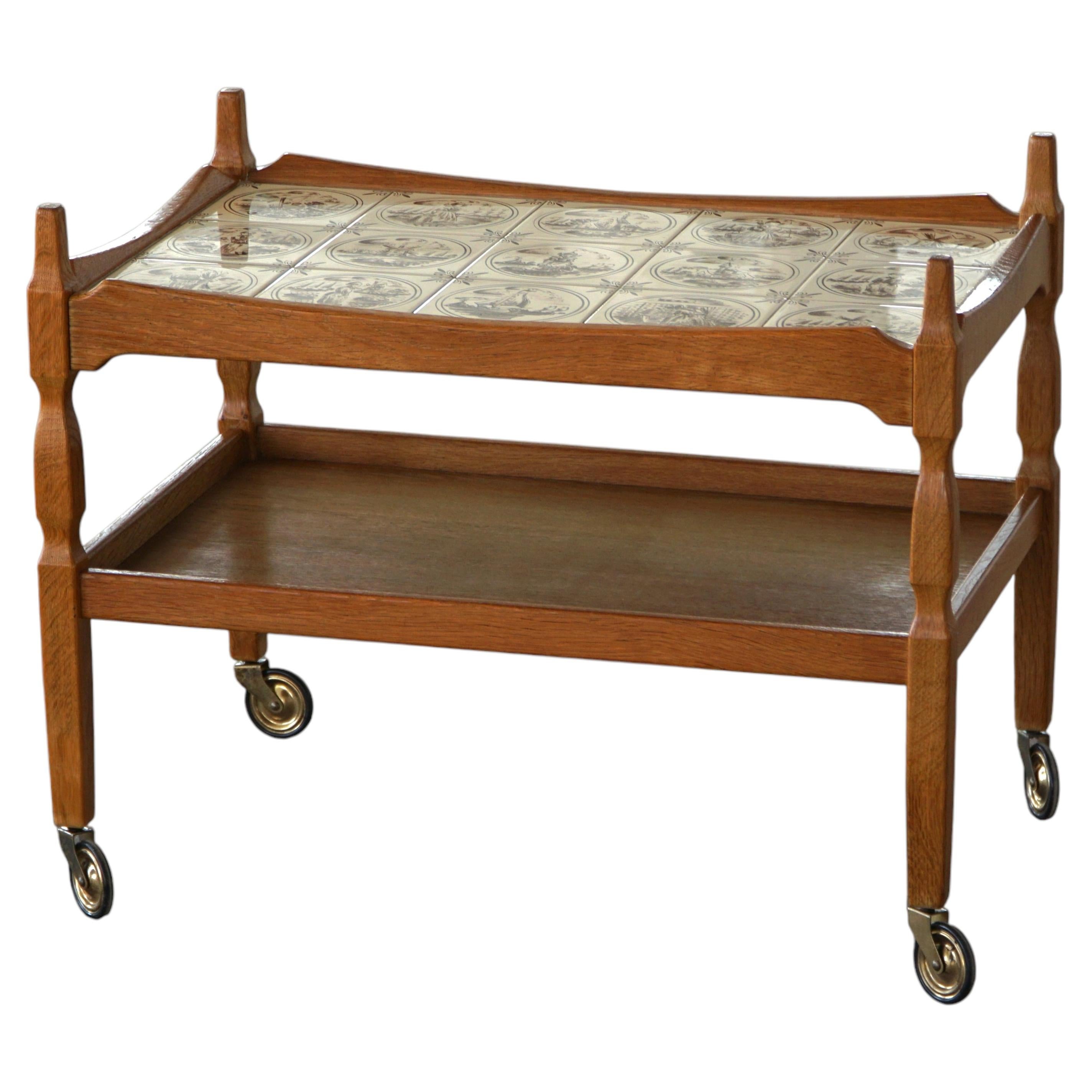 Danish Modern Serving Trolley with Tile Top, Henning Kjærnulf, Denmark, 1960s