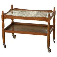 Danish Modern Serving Trolley with Tile Top, Henning Kjærnulf, Denmark, 1960s
