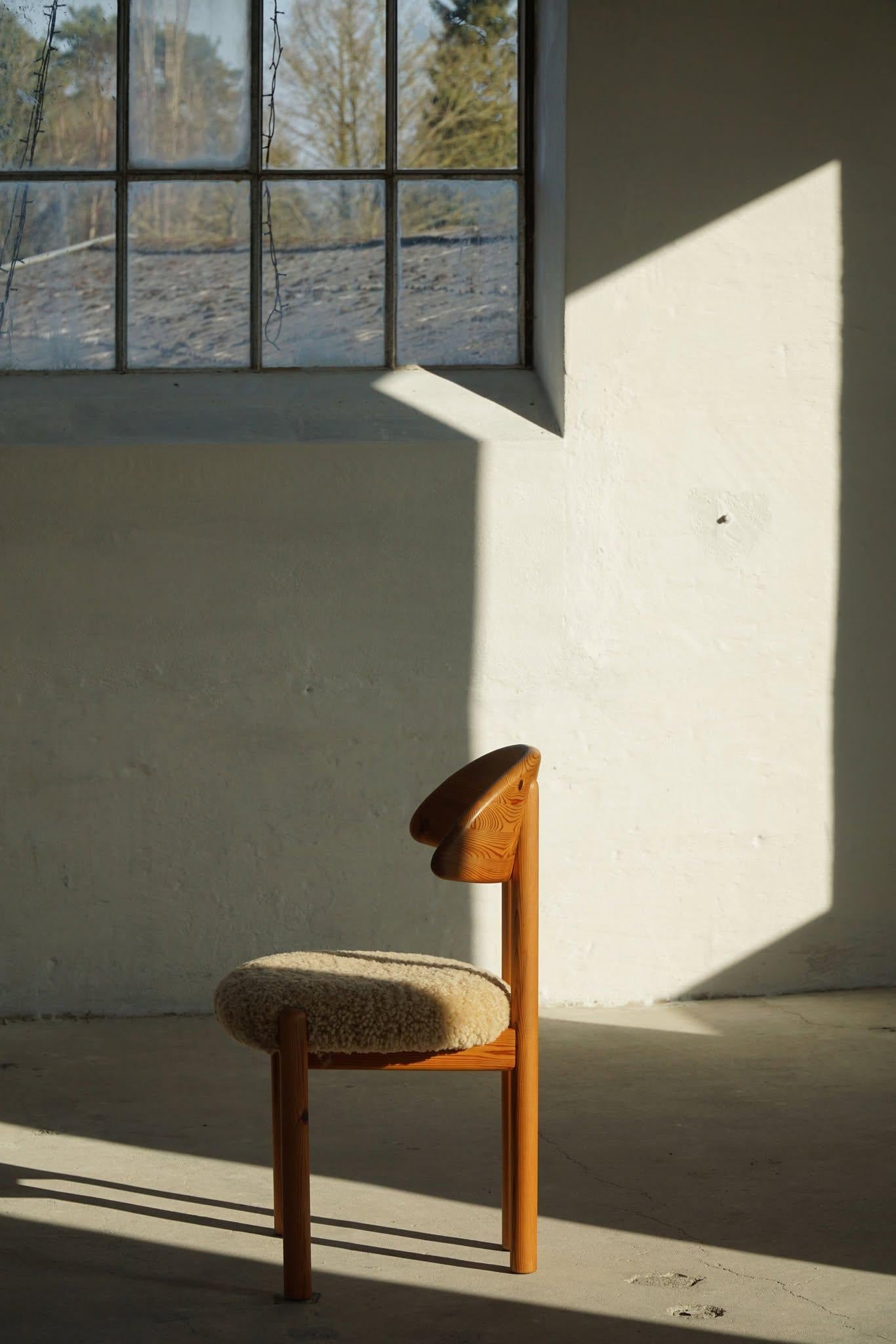 Danish Modern, Set of 4 Chairs in Pine & Lambswool, Vamdrup Stolefabrik, 1970s 4