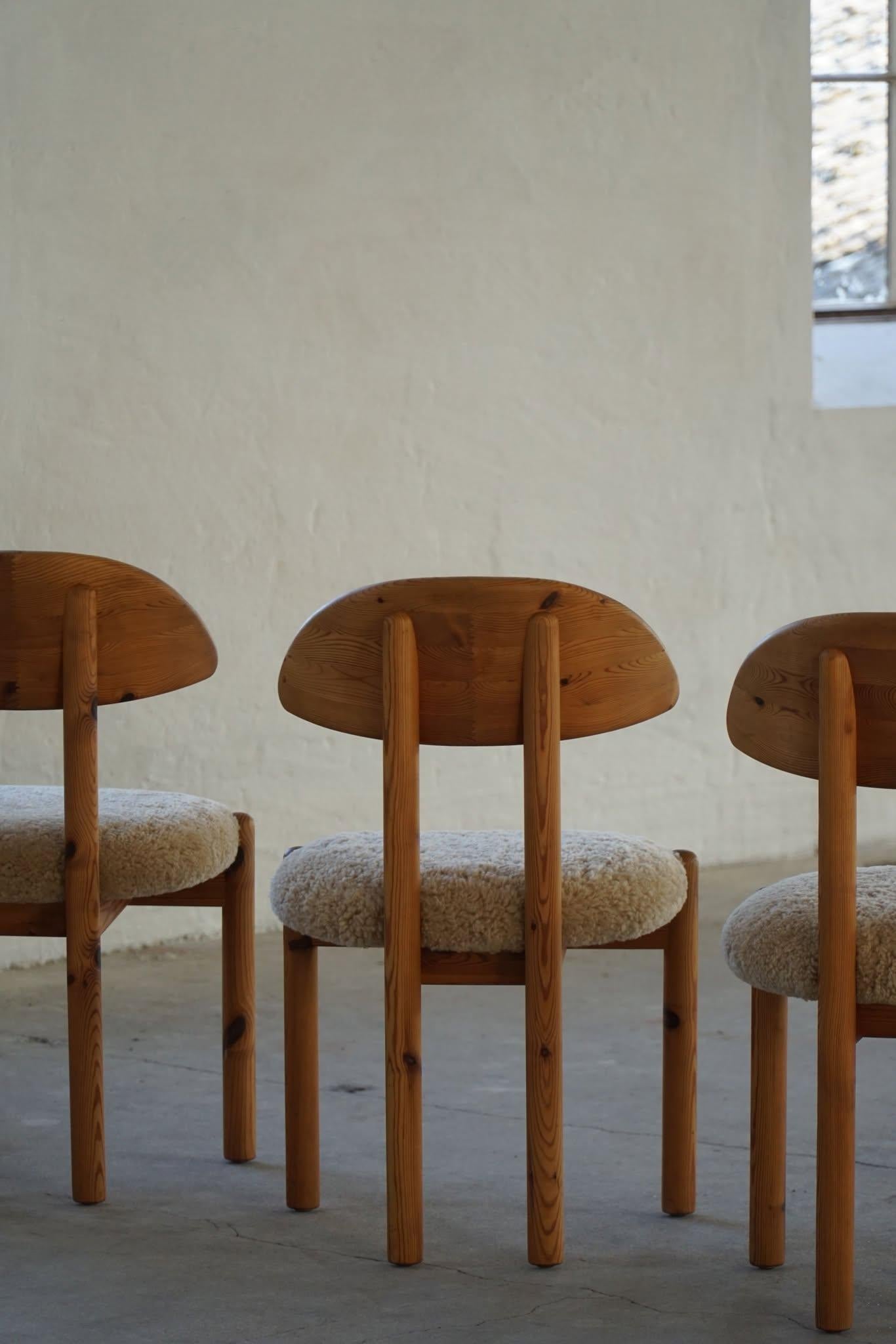Danish Modern, Set of 4 Chairs in Pine & Lambswool, Vamdrup Stolefabrik, 1970s 7