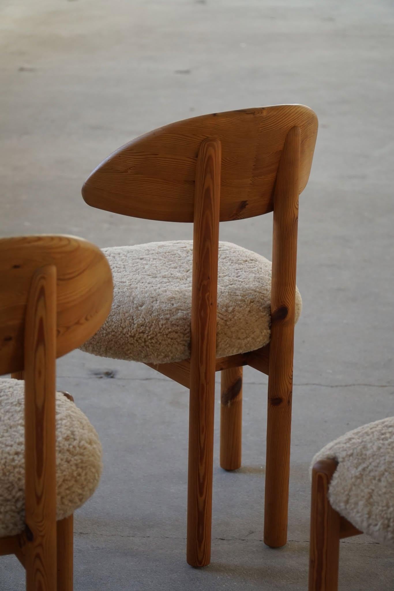 Danish Modern, Set of 4 Chairs in Pine & Lambswool, Vamdrup Stolefabrik, 1970s 10