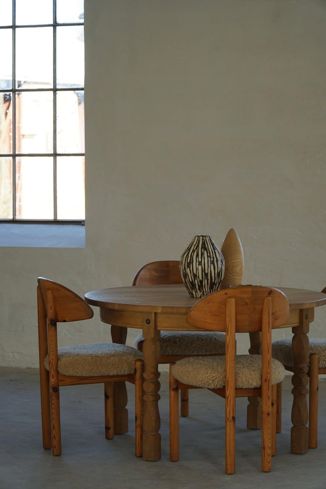 Danish Modern, Set of 4 Chairs in Pine & Lambswool, Vamdrup Stolefabrik, 1970s 13