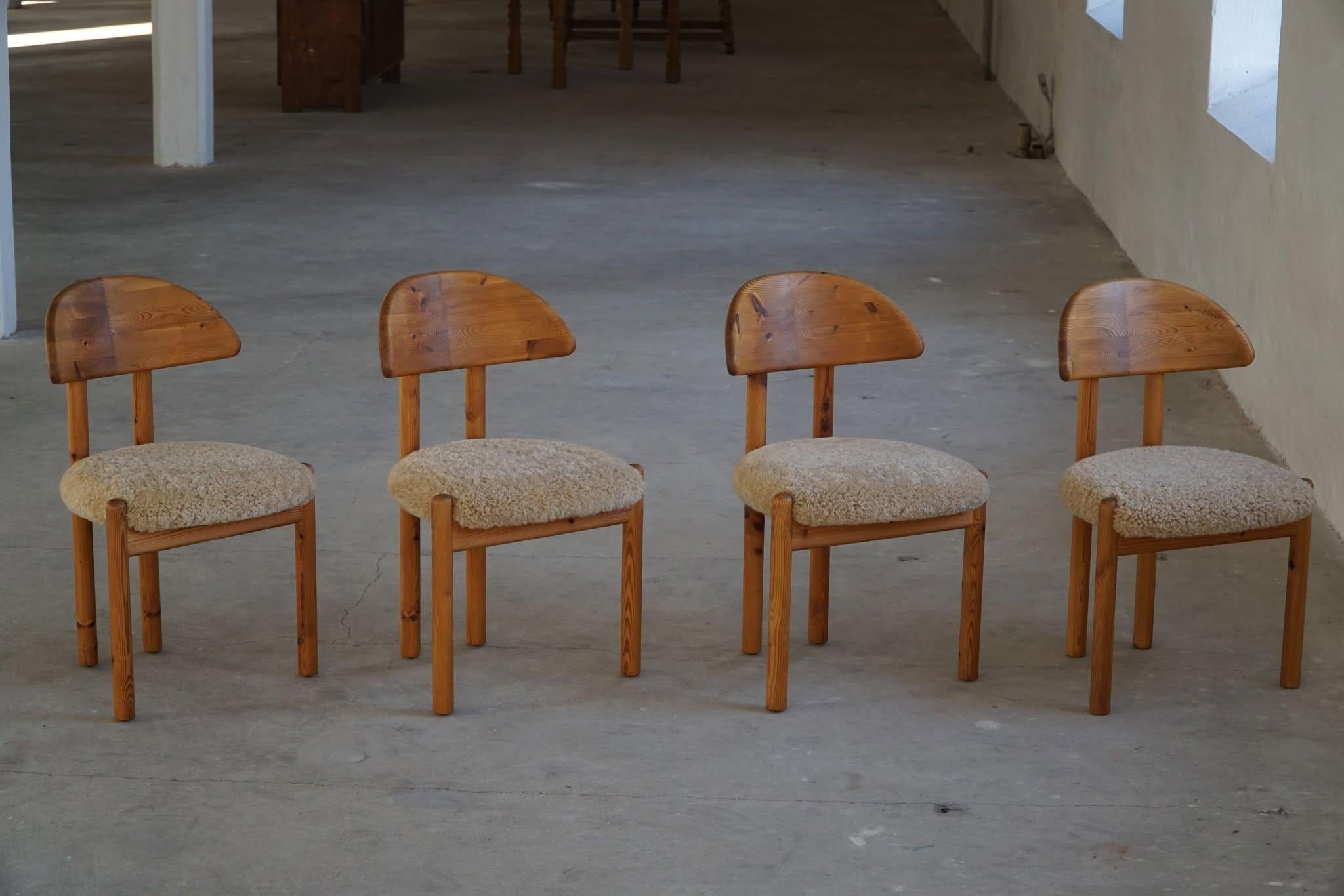Danish Modern, Set of 4 Chairs in Pine & Lambswool, Vamdrup Stolefabrik, 1970s 14