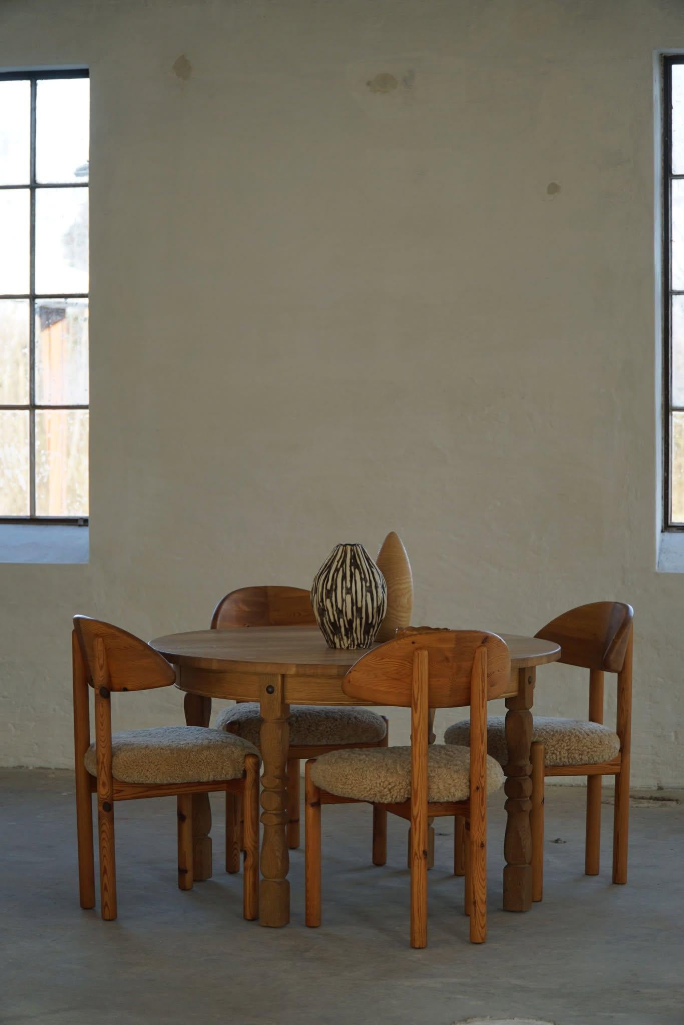 Danish Modern, Set of 4 Chairs in Pine & Lambswool, Vamdrup Stolefabrik, 1970s 1