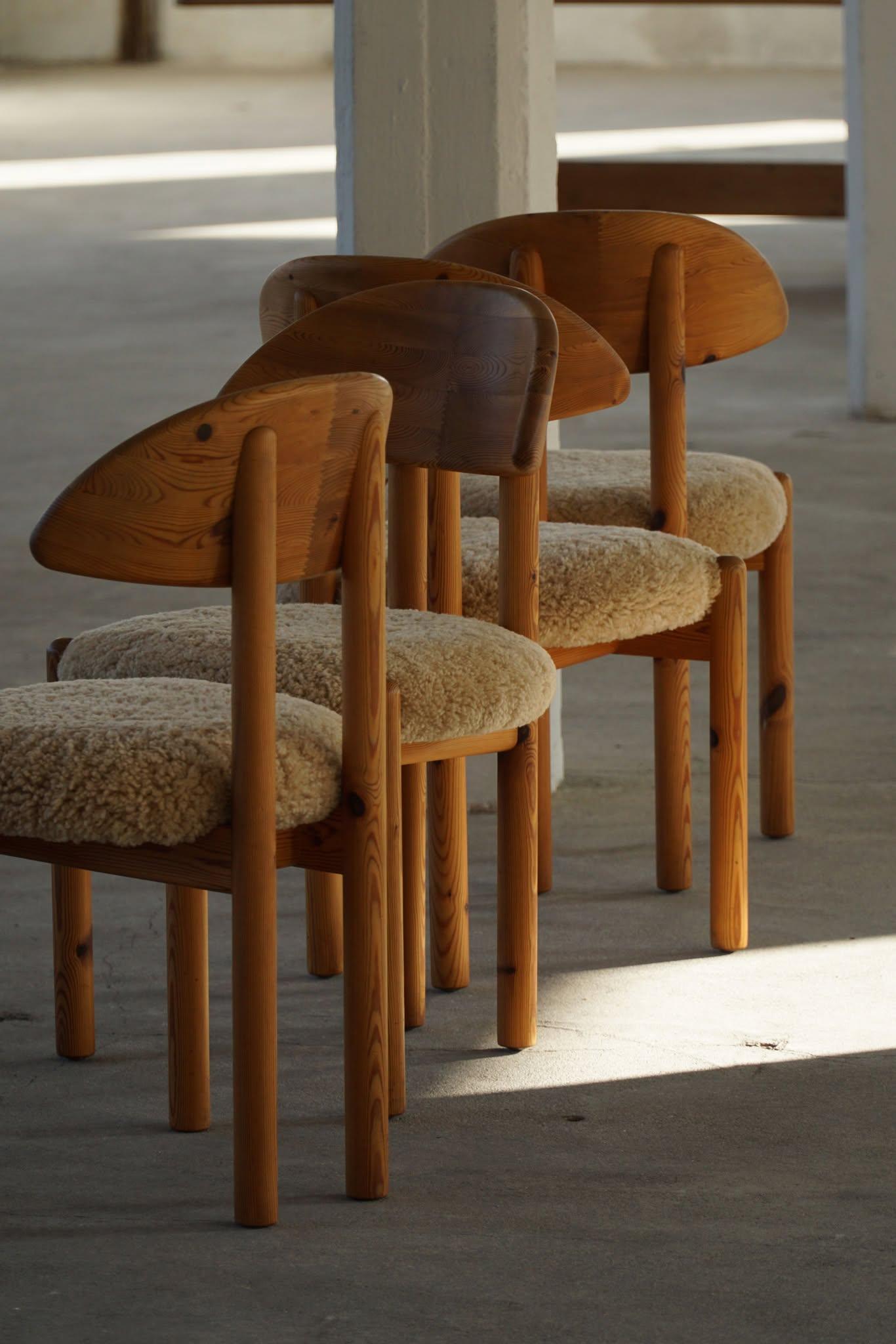 Danish Modern, Set of 4 Chairs in Pine & Lambswool, Vamdrup Stolefabrik, 1970s 3