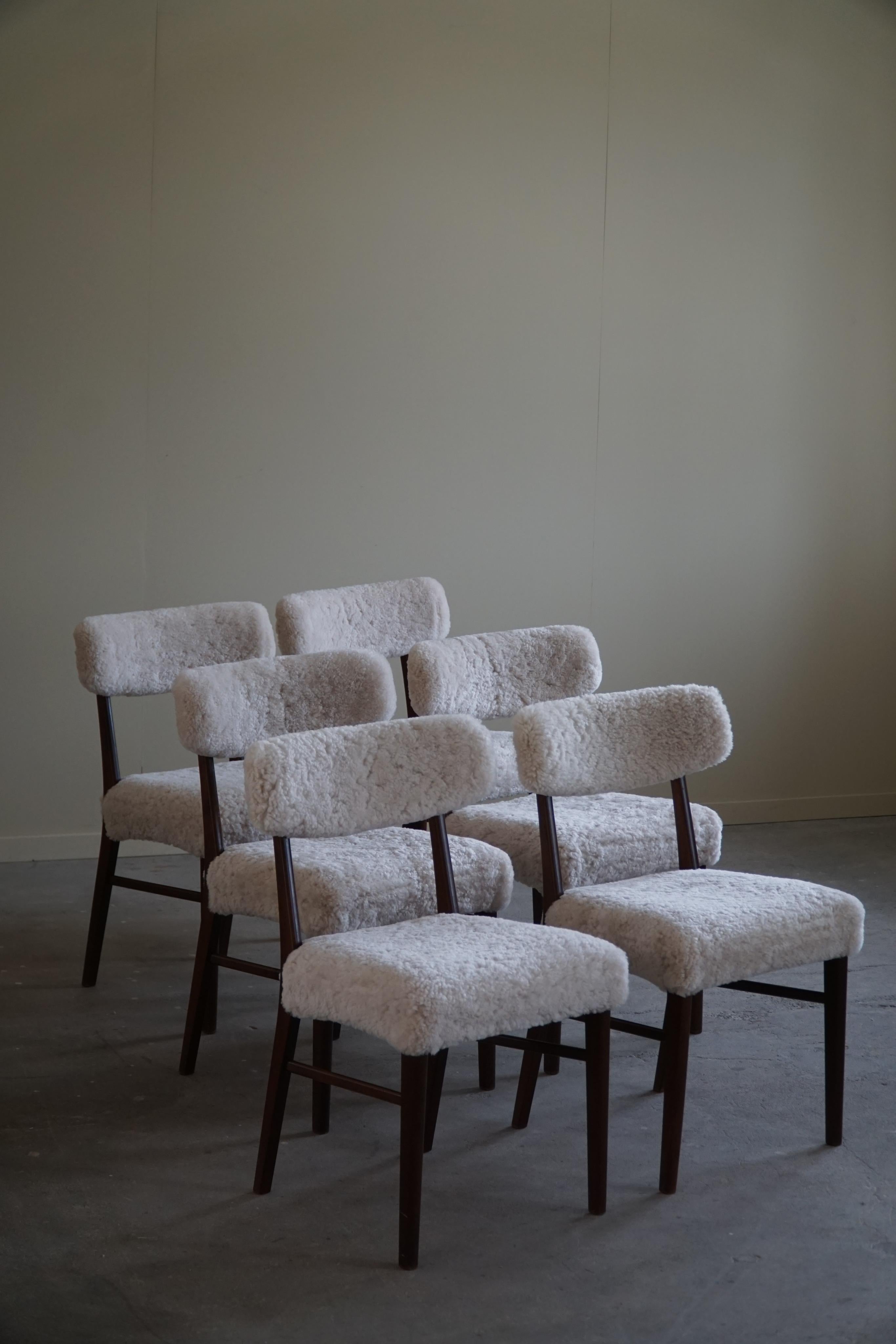 Mid-Century Modern Danish Modern, Set of 6 Chairs in Teak & Lambswool by Schønning & Elgaard, 1960s