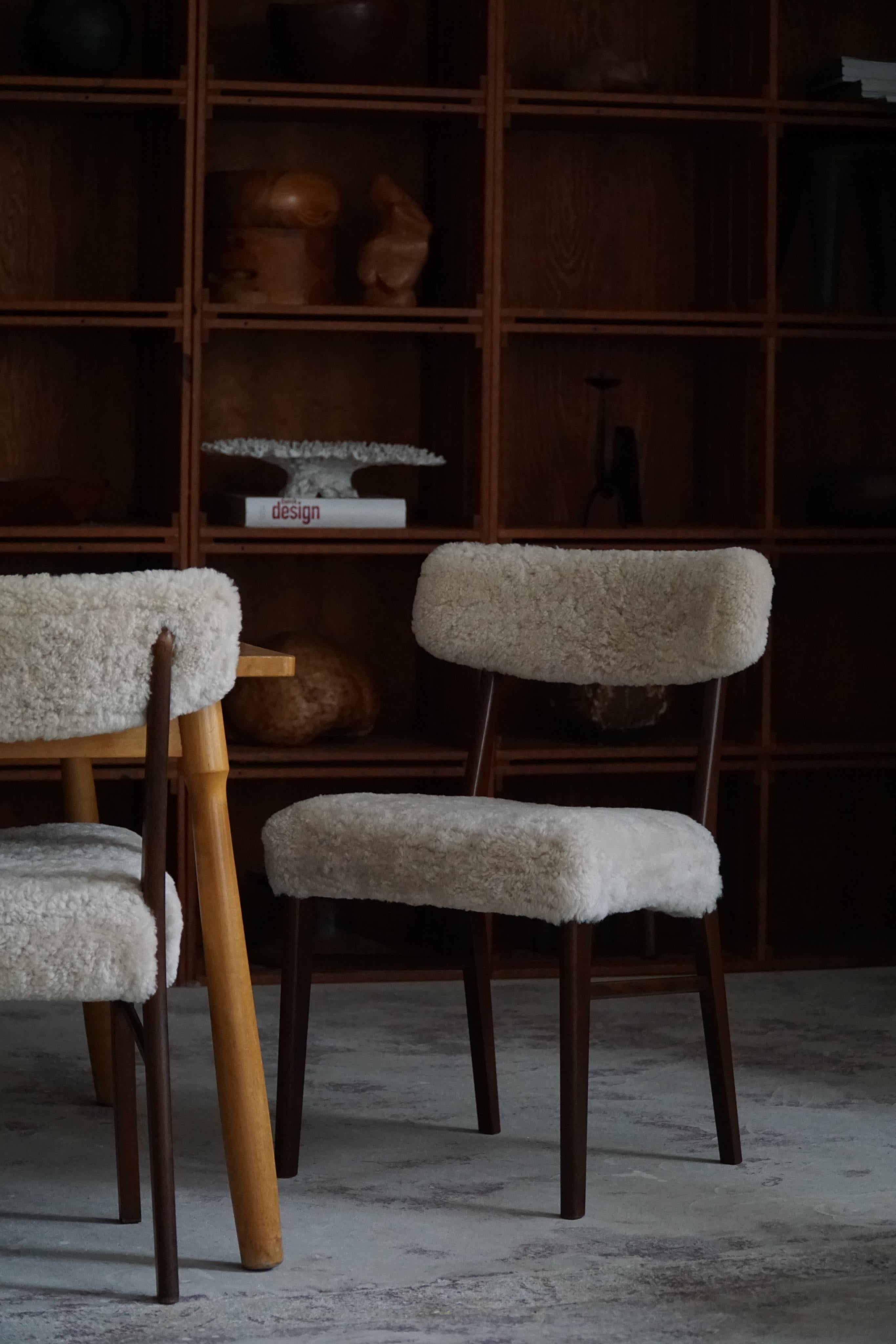 20th Century Danish Modern, Set of 6 Chairs in Teak & Lambswool by Schønning & Elgaard, 1960s