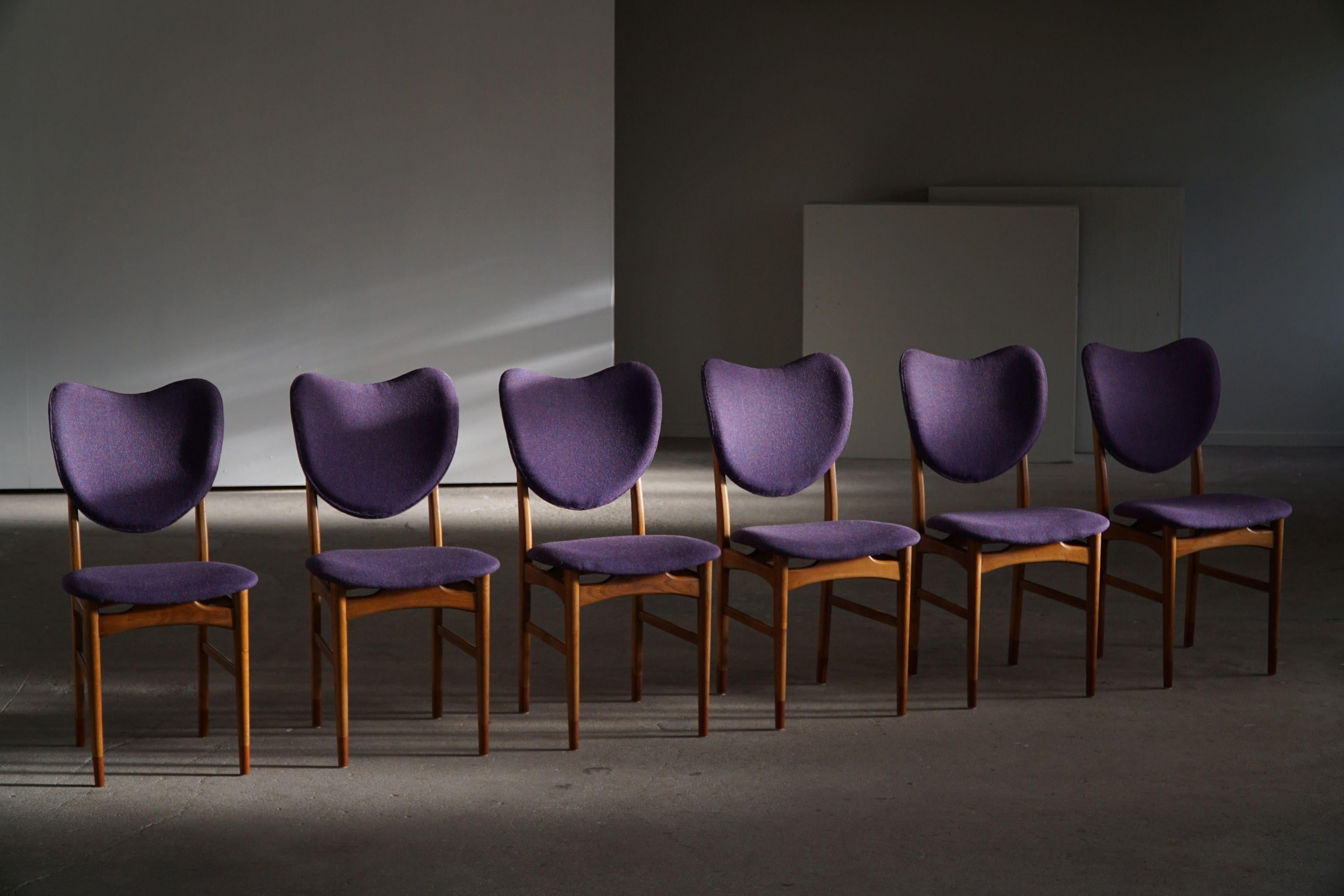 Wool Danish Modern, Set of 6 Chairs in Teak & Oak, Nils and Eva Koppel, 1950s