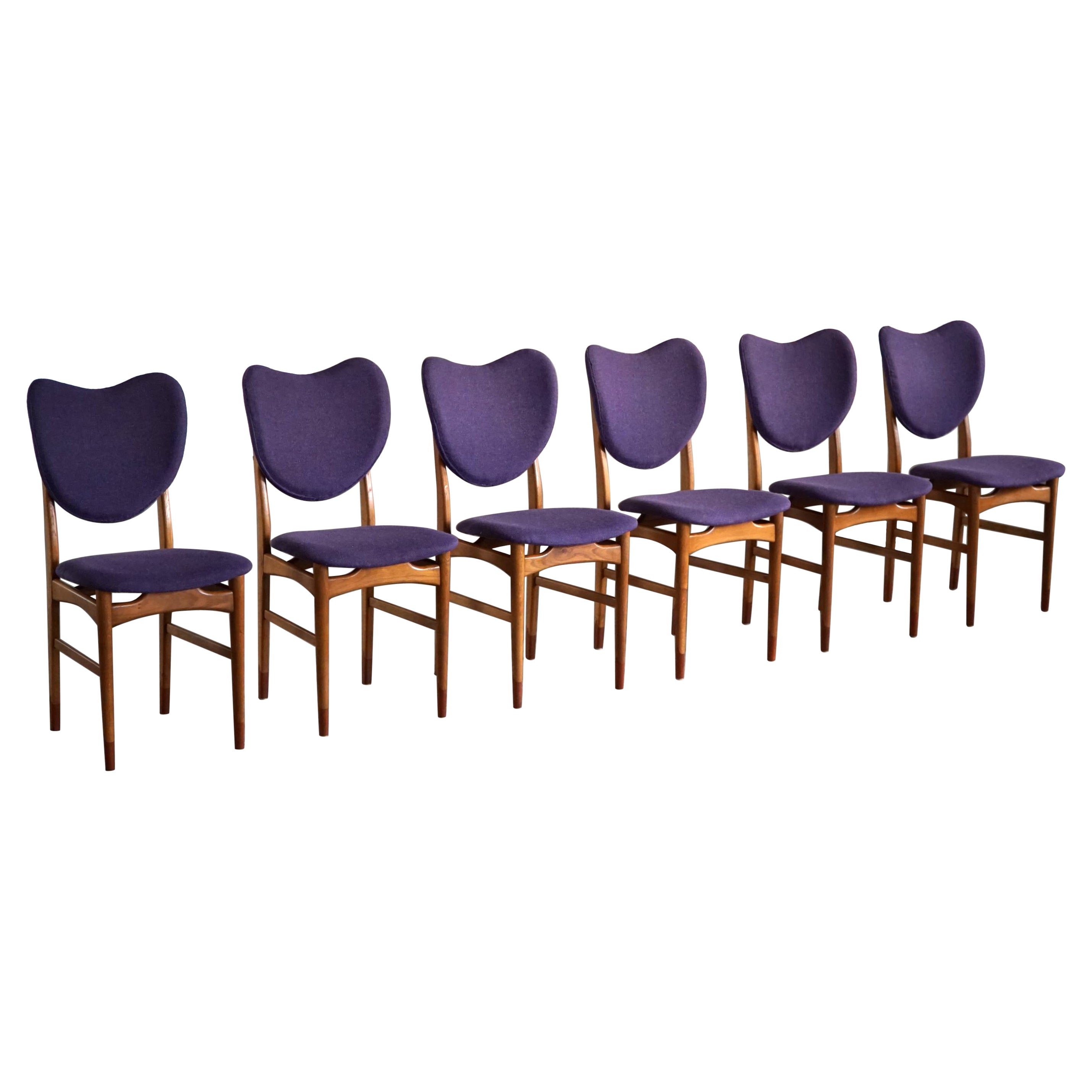 Danish Modern, Set of 6 Chairs in Teak 
Oak, Nils and Eva Koppel, 1950s
