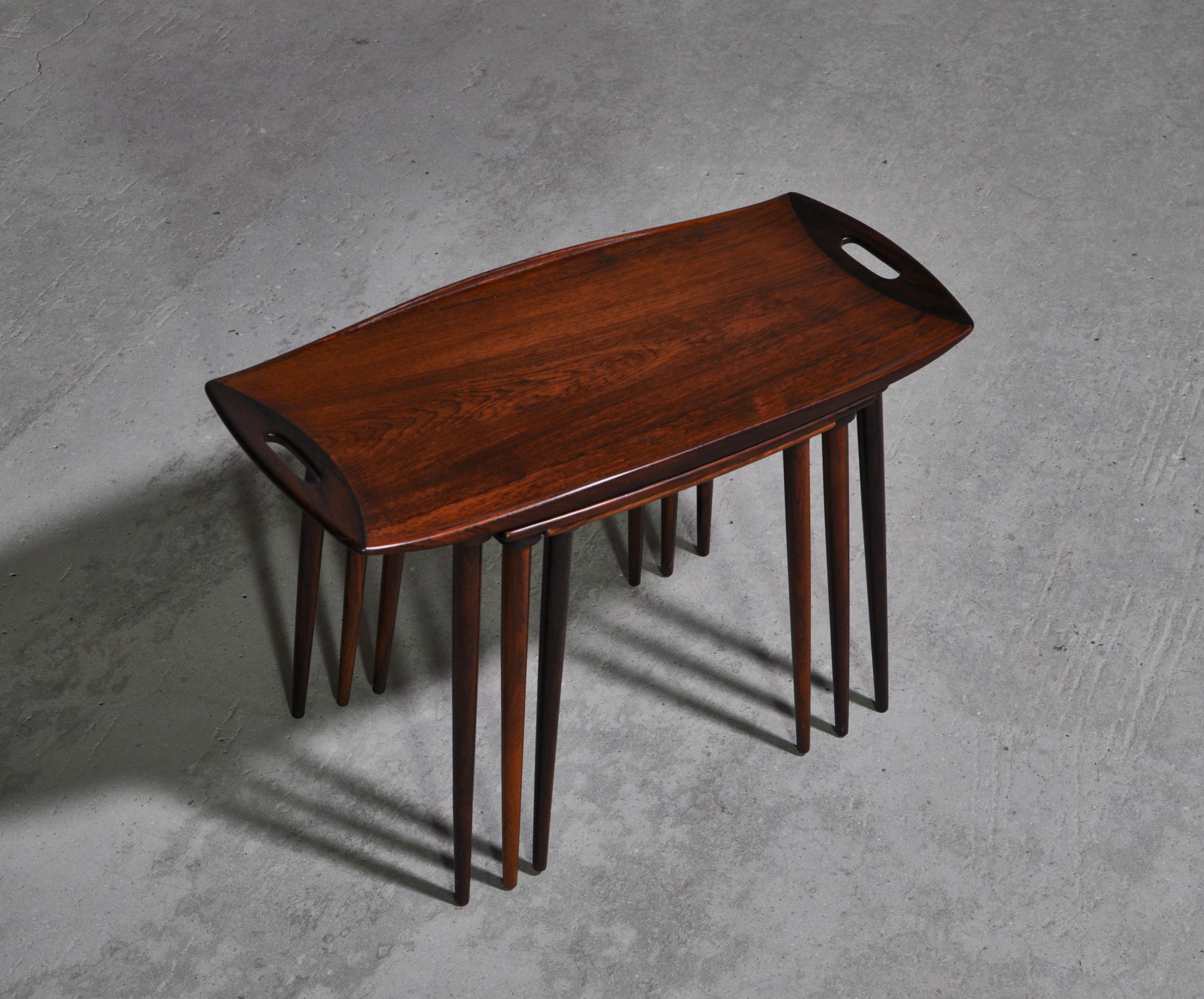 Mid-20th Century Danish Modern Set of Nesting Tables in Rosewood by I.H. Quistgaard, 1960s