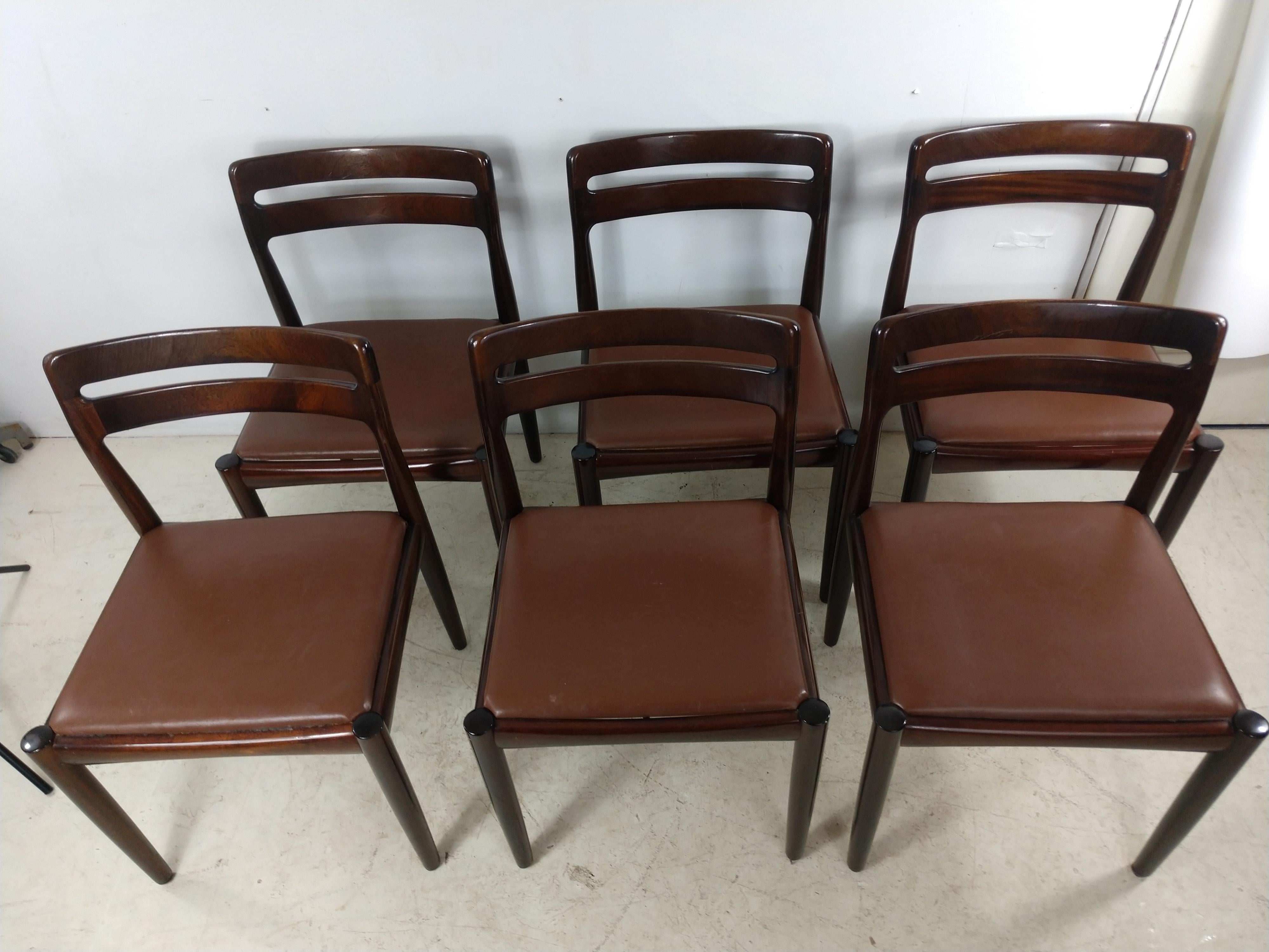 Danish Modern Set of Six Rosewood Dining Chairs H W Klein for Bramin 5