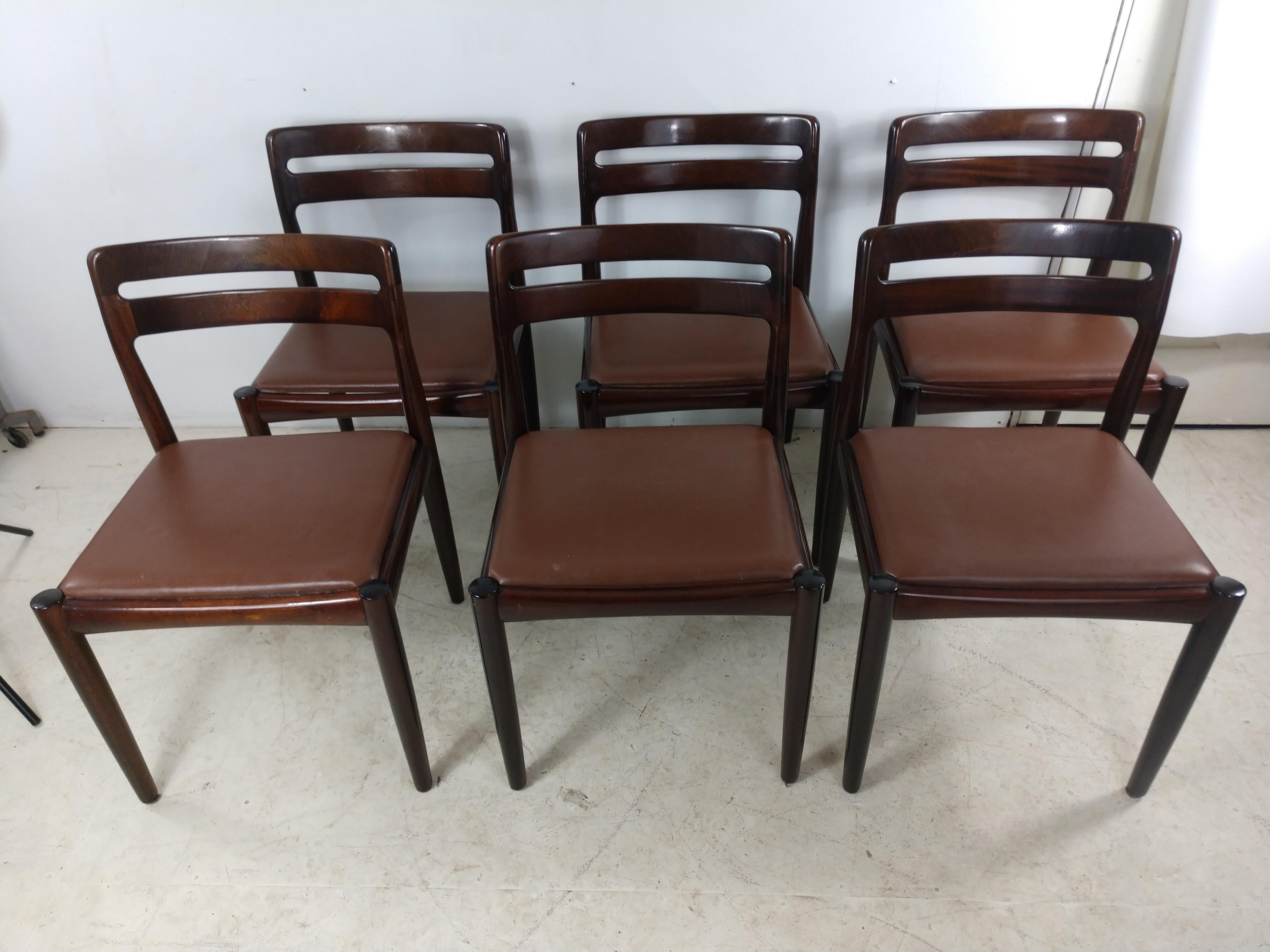 Danish Modern Set of Six Rosewood Dining Chairs H W Klein for Bramin 6