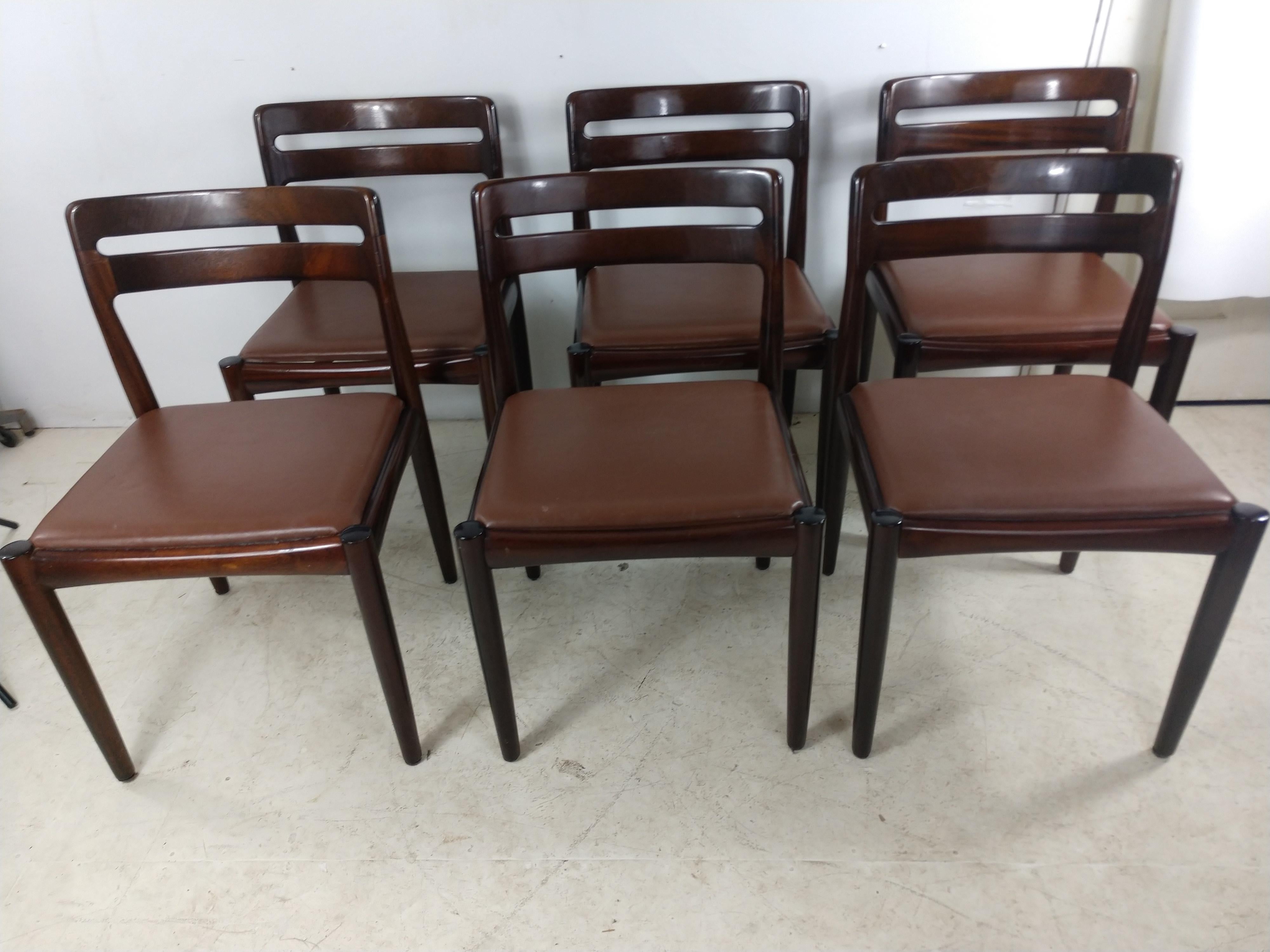 Danish Modern Set of Six Rosewood Dining Chairs H W Klein for Bramin 7