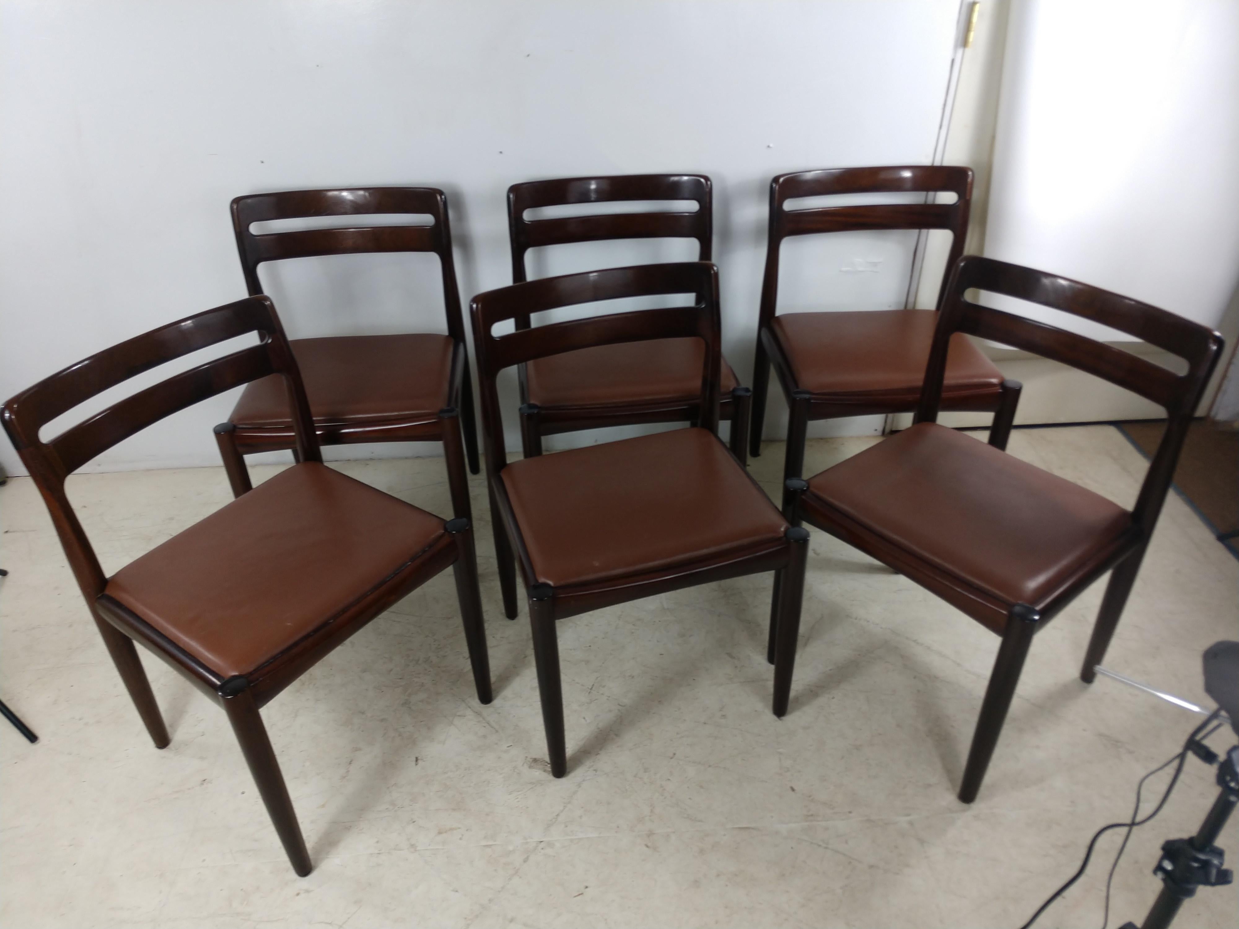 Mid-20th Century Danish Modern Set of Six Rosewood Dining Chairs H W Klein for Bramin