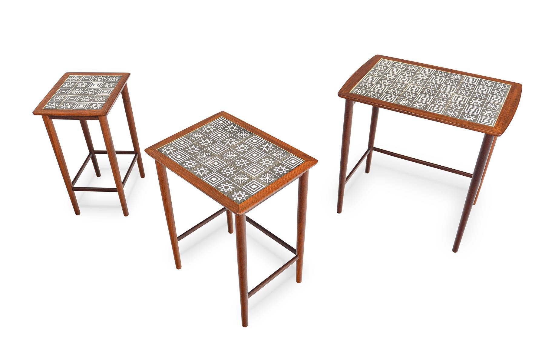 Ceramic Danish Modern Set of Teak and Tile Nesting Tables