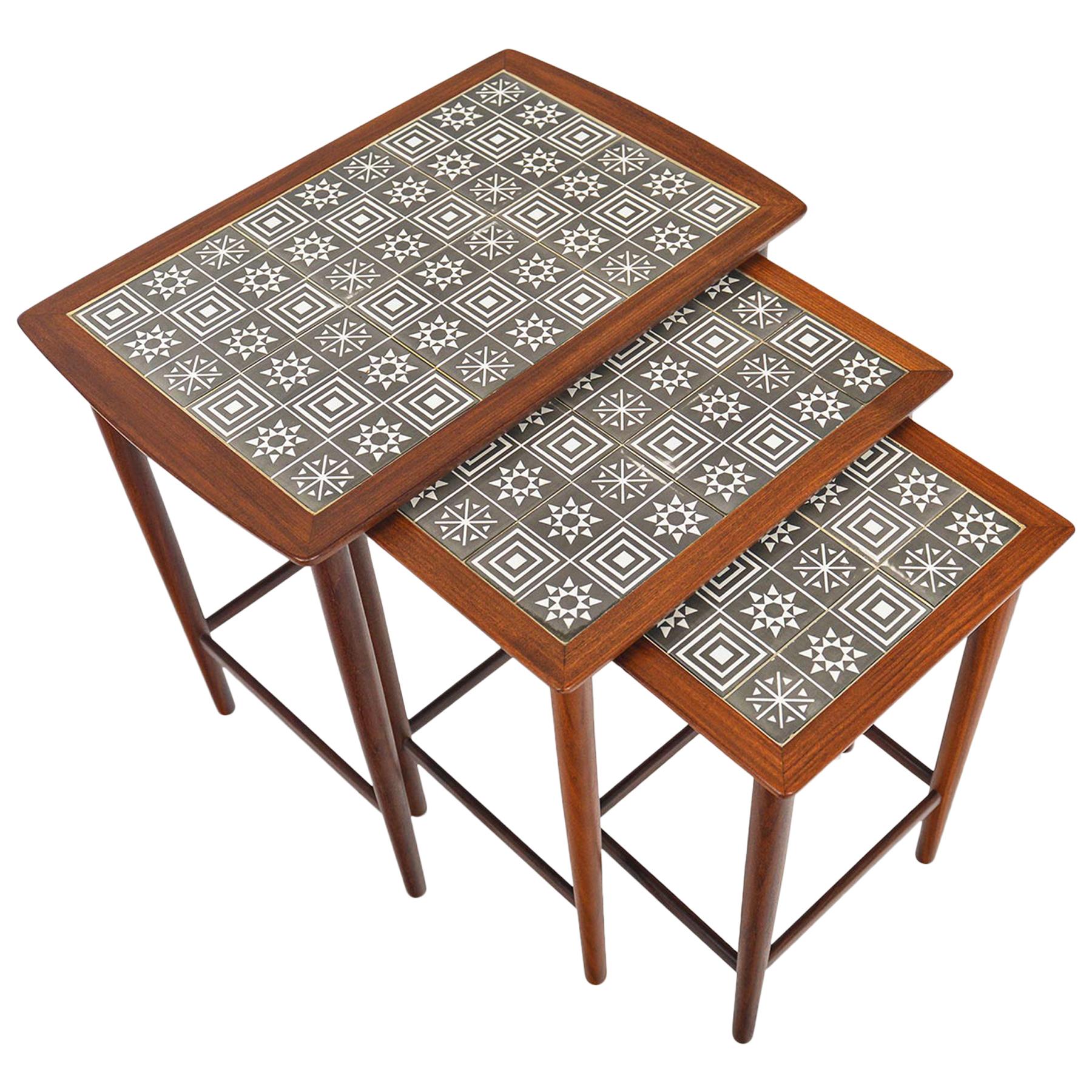 Danish Modern Set of Teak and Tile Nesting Tables