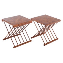 Danish Modern Set of Two '2' Solid Butcherblock Wood Foldable Campaign Style