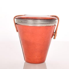 Danish Modern Set Stainless Steel Stirrup Cups Leather Case by RIA, Denmark