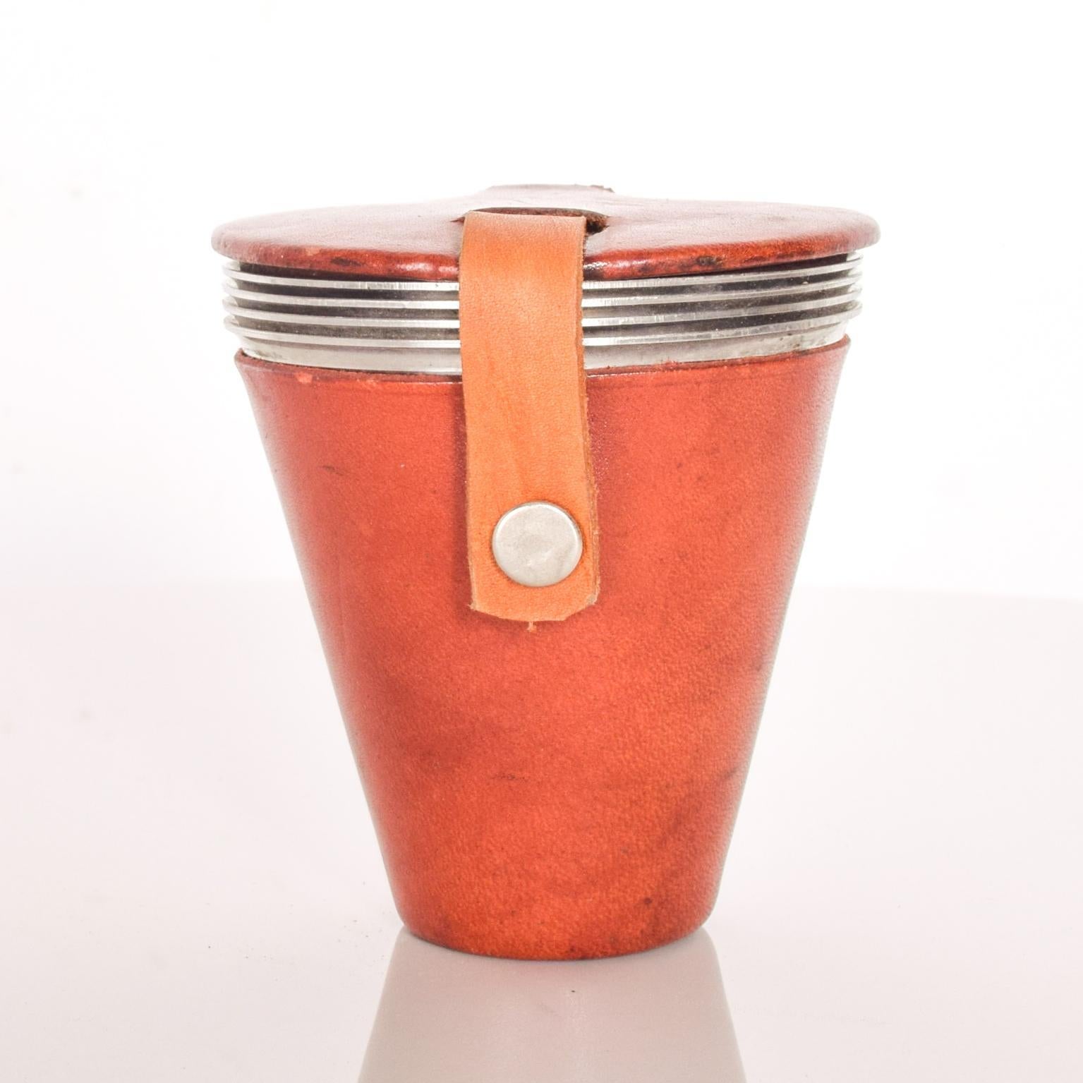 Late 20th Century Danish Modern Set Stainless Steel Stirrup Cups Leather Case by RIA, Denmark