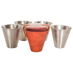 Danish Modern Set Stainless Steel Stirrup Cups Leather Case by RIA, Denmark
