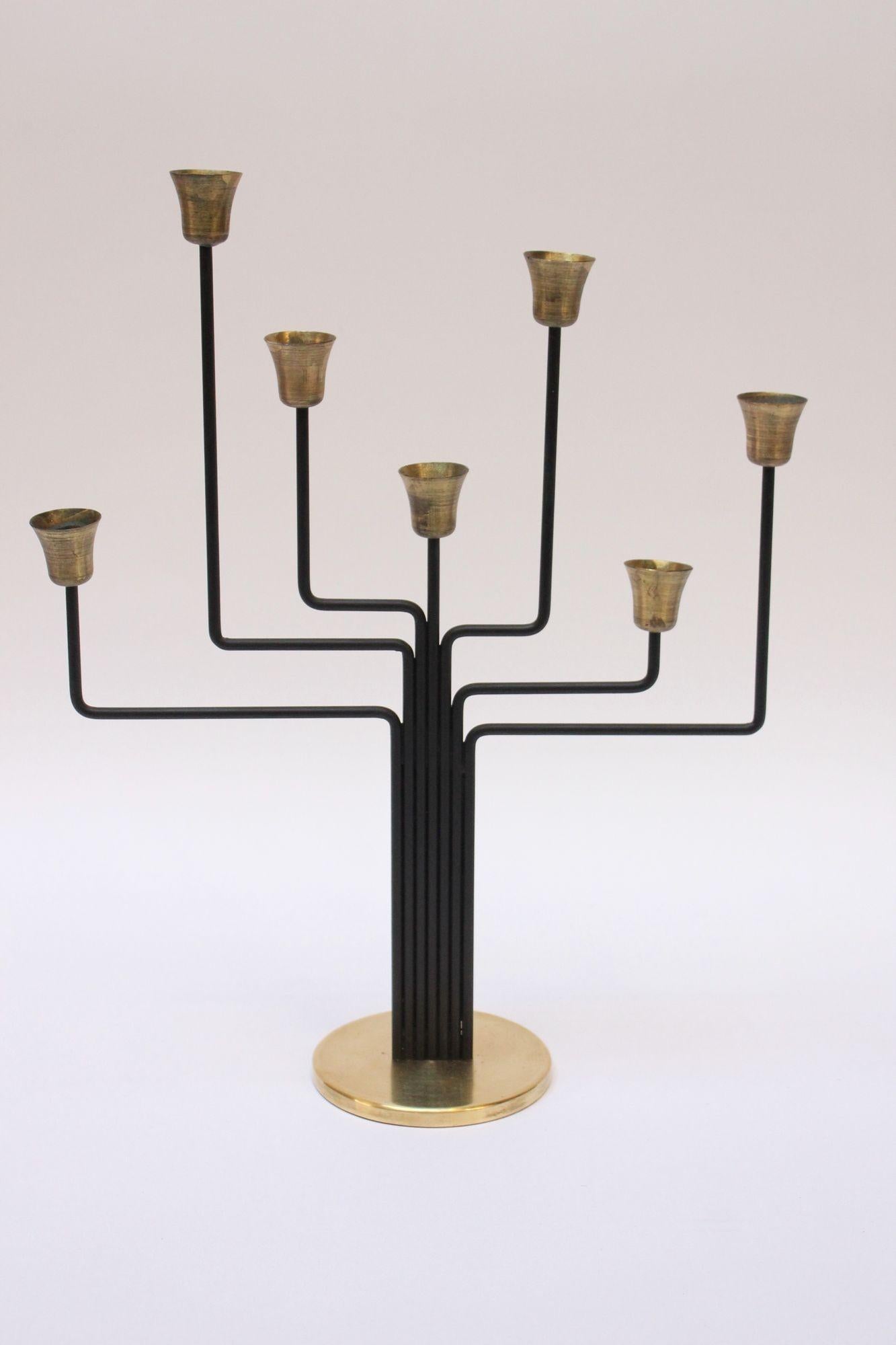 Danish Modern Seven-Arm Brass Candelabrum by Svend Aage Holm Sørensen In Good Condition For Sale In Brooklyn, NY