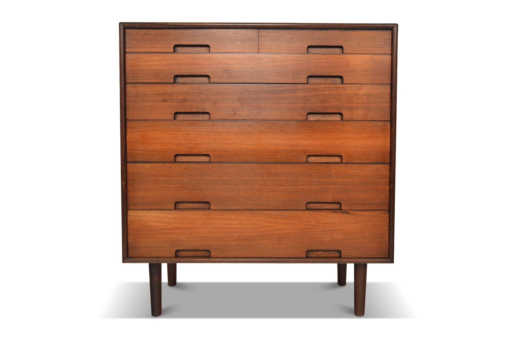 Origin: Denmark
Designer: Unknown
Manufacturer: Unknown
Era: 1960s
Materials: Rosewood
Measurements: 36? wide x 18? deep x 39.5? tall, drawers, 33.5? wide x 15.5? deep x 6? tall.

Condition: In excellent original condition. Price includes