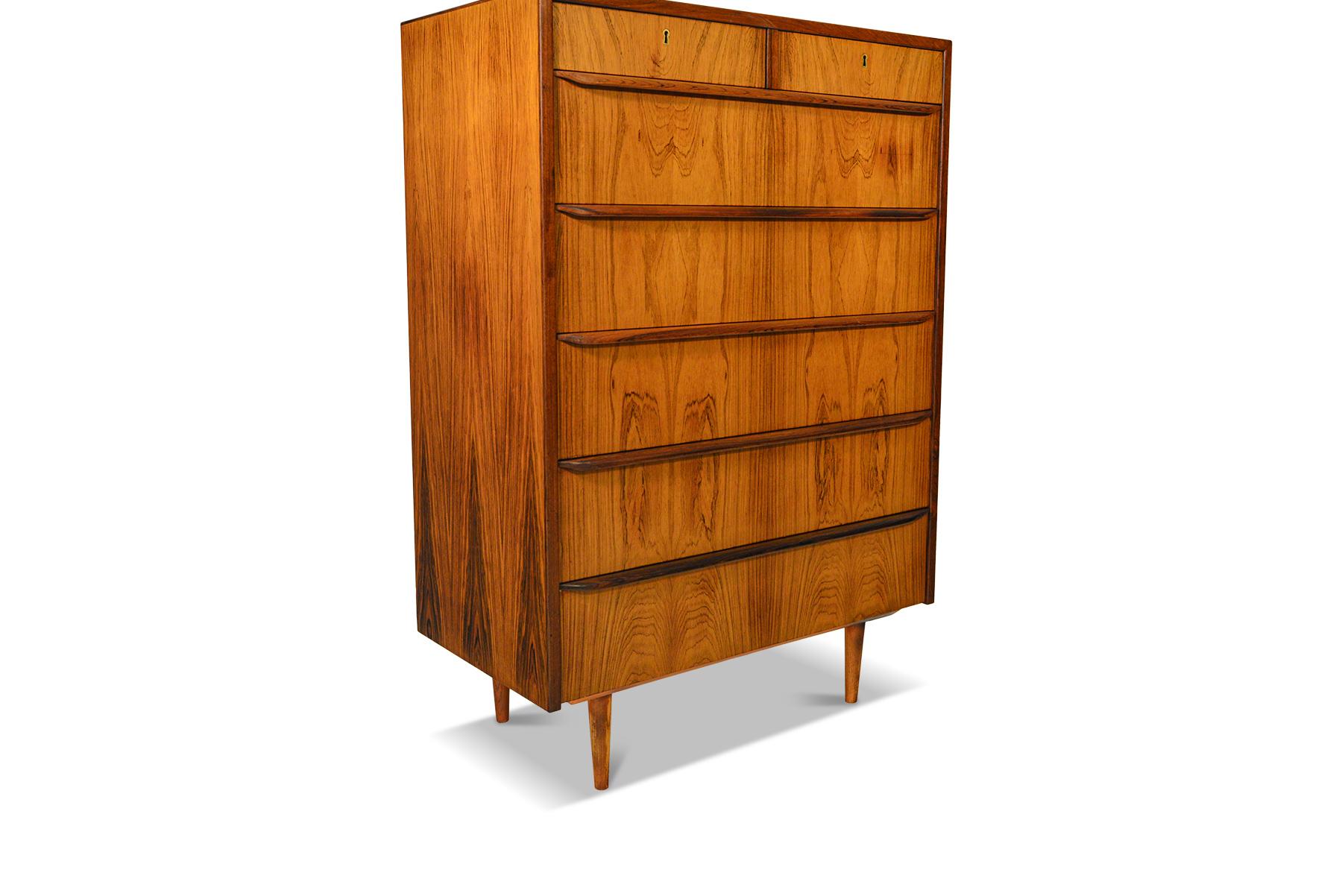20th Century Danish Modern Seven Drawer Rosewood Highboy Dresser